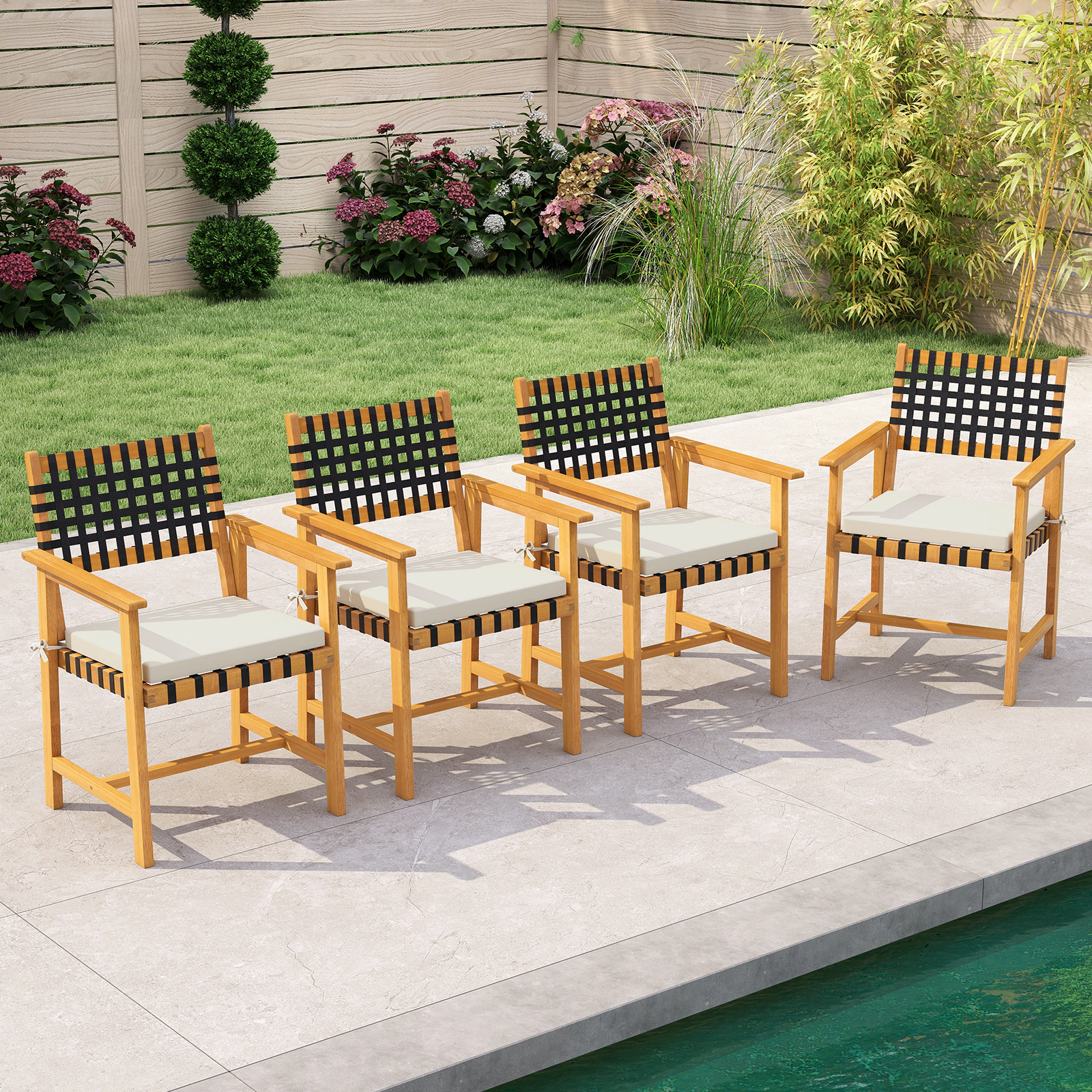 LJG Outdoor Wooden Dining Chair Set of 2 with Armrests and Curved Back