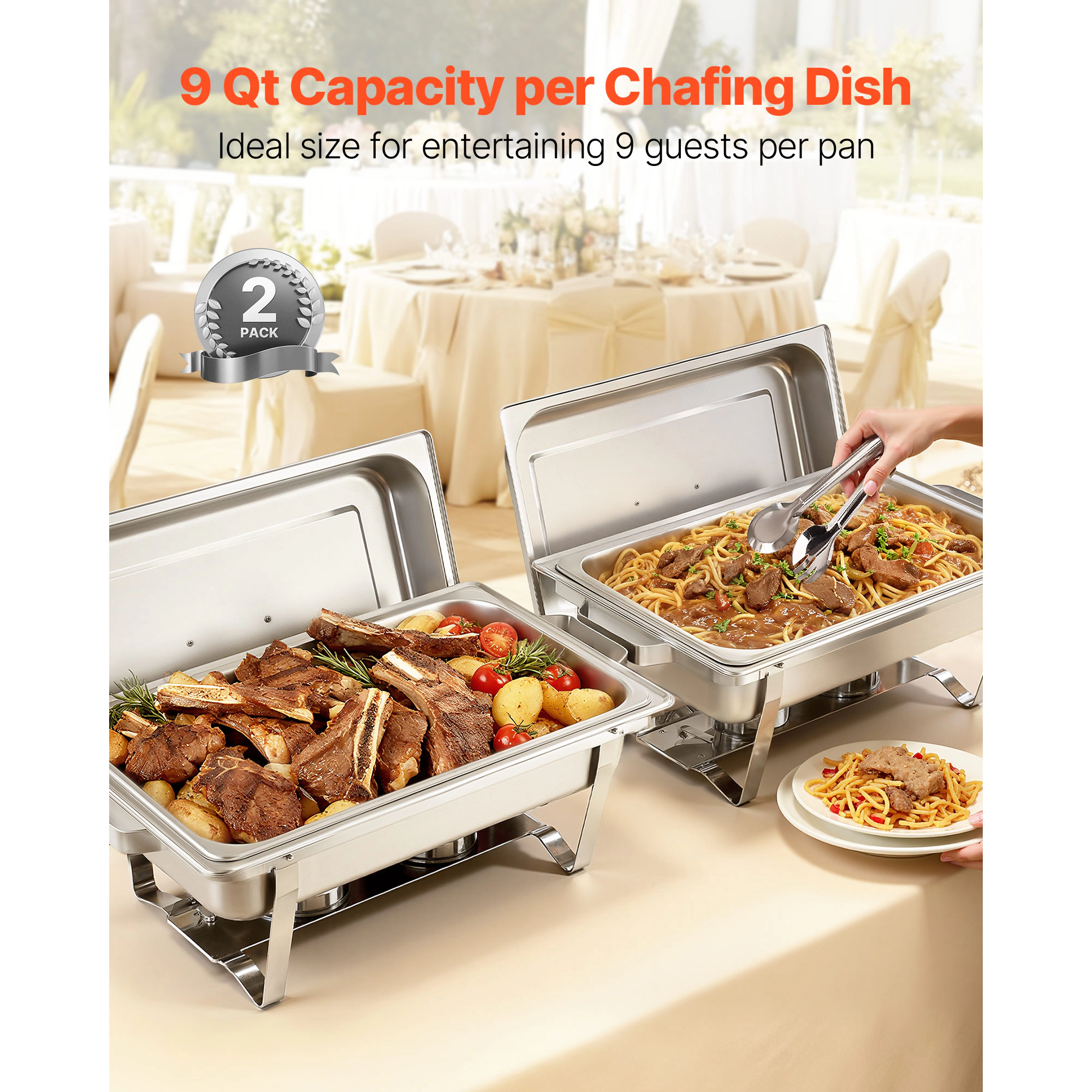 HONGGE Rectangle Chafing Dish 9 Qt Stainless Steel Chafing Dish Food Warmer Chafer Complete Set with Hollow Handle Food