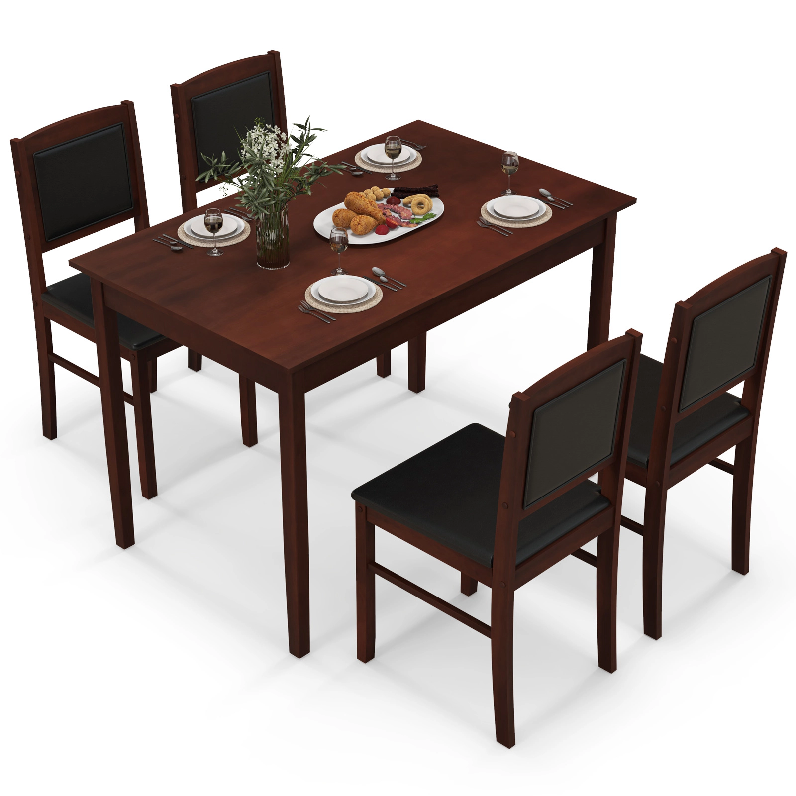 LJG 5-Piece Dining Set for 4 with Rubber Wood Legs Small Room