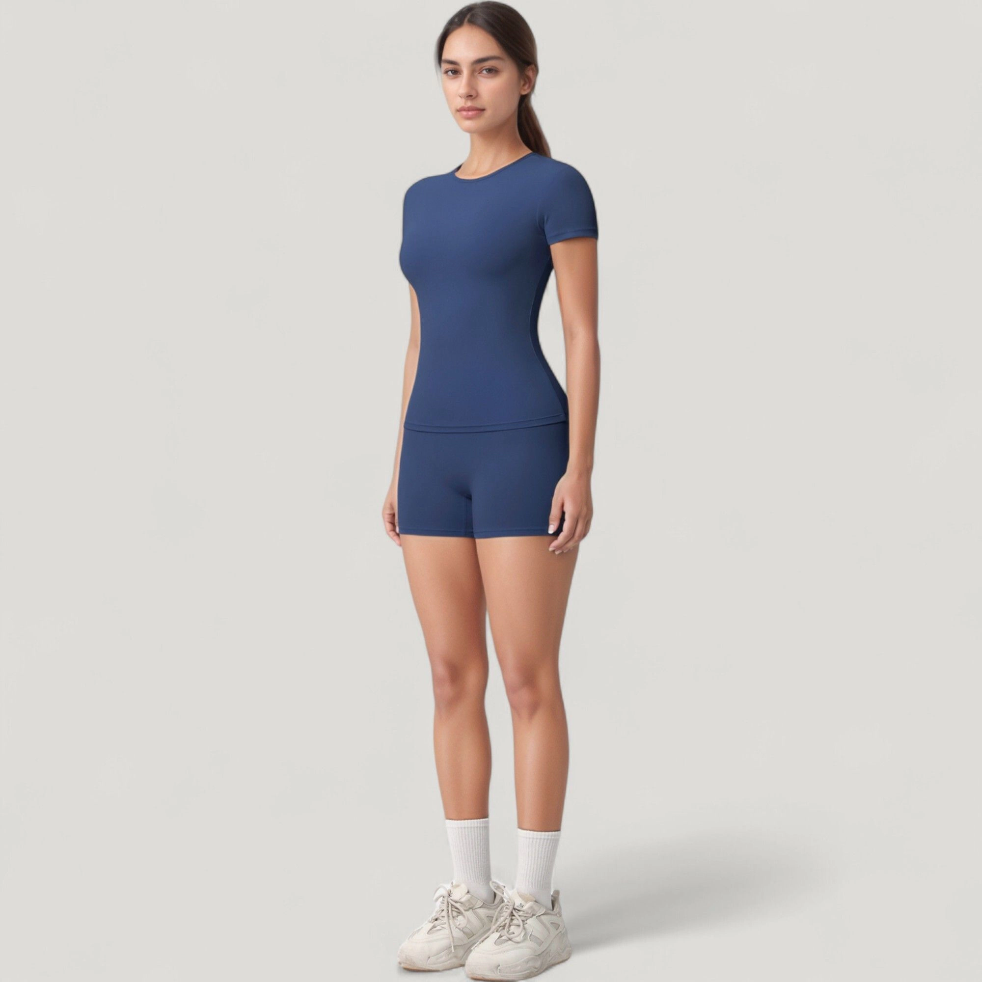Anna-Kaci Women's Fitted Short Sleeve Top and High Waist Shorts 2-Piece Active Set