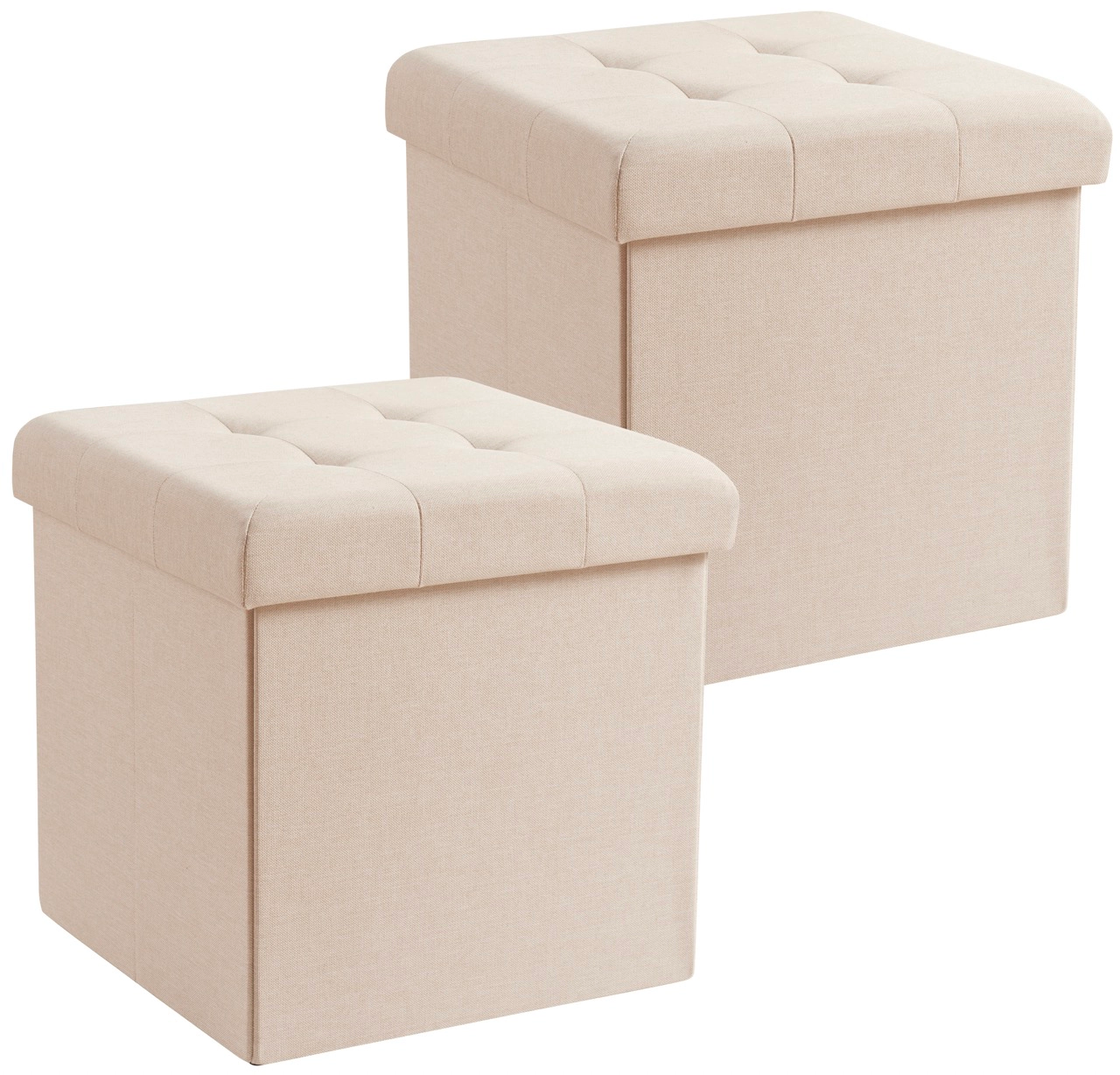 Ornavo Home 2 Pack - 15" Collapsible Square Cube Storage Ottoman, Perfect for Dorms, Livingroom and Bedroom