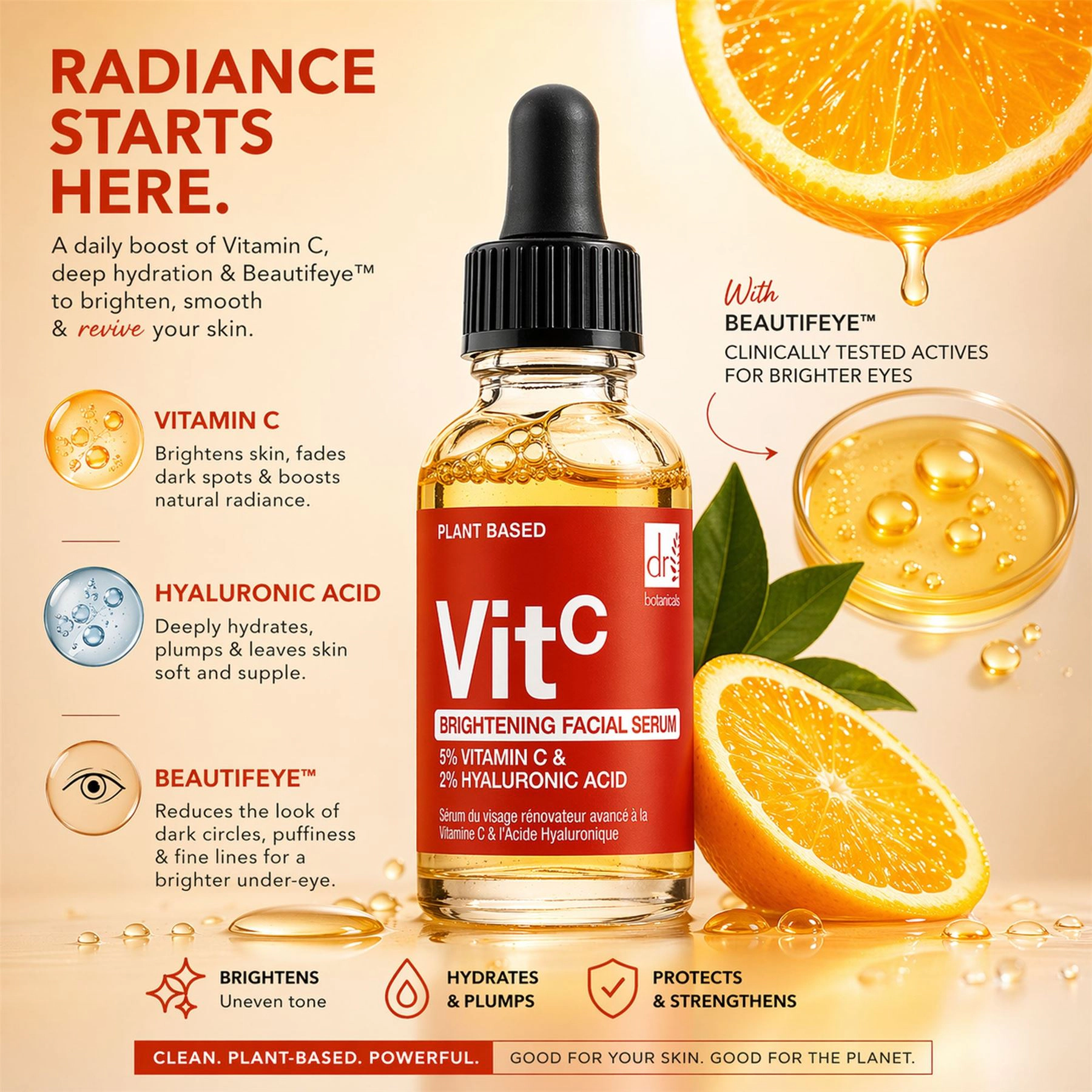 Dr. Botanicals Brightening Facial Serum 5% Vitamin C 2% Hyaluronic Acid 30ml