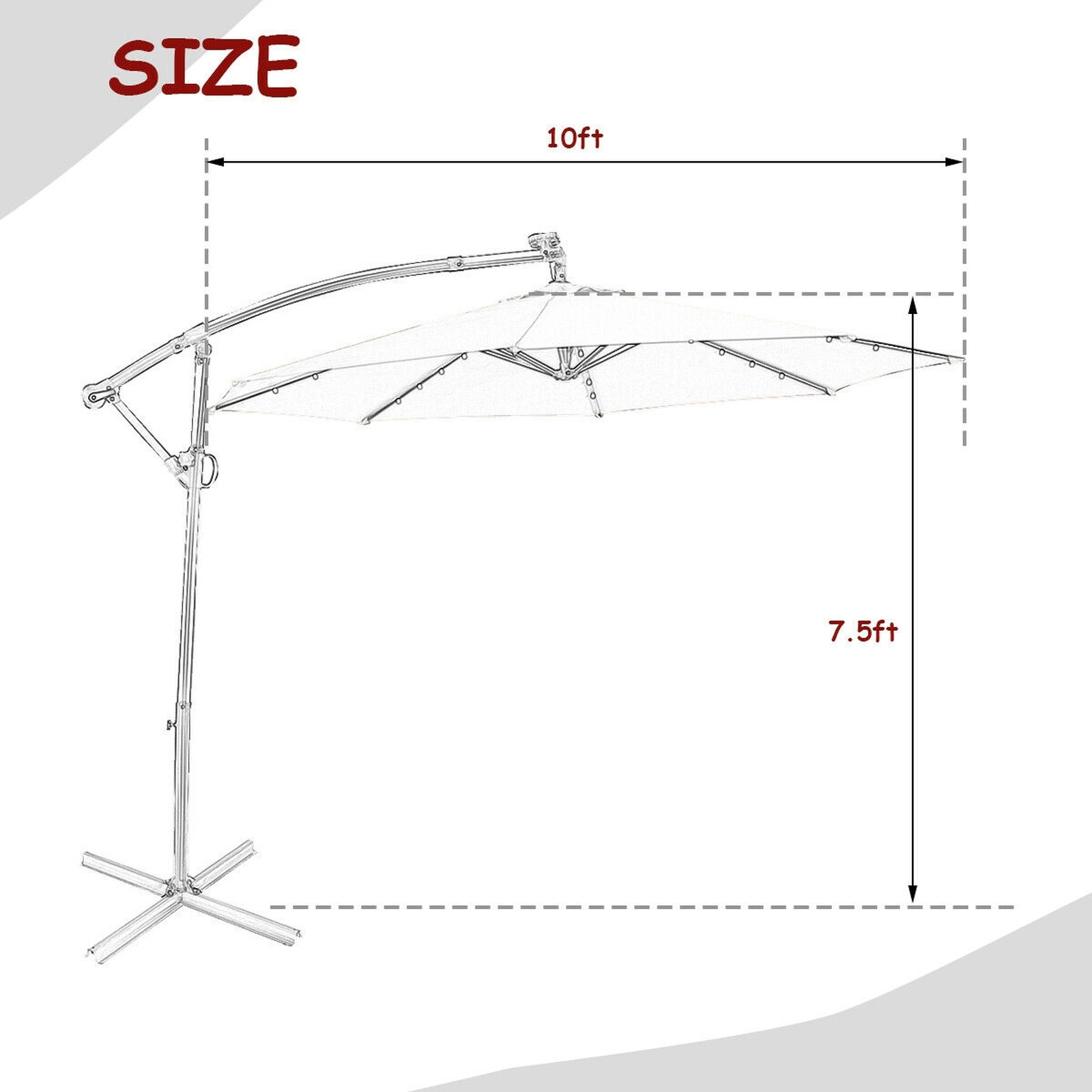 SUGIFT 10-ft Dark Red Offset Cantilever Patio Umbrella with 360-Degree Rotation Easy Tilt and 32 Solar Lights
