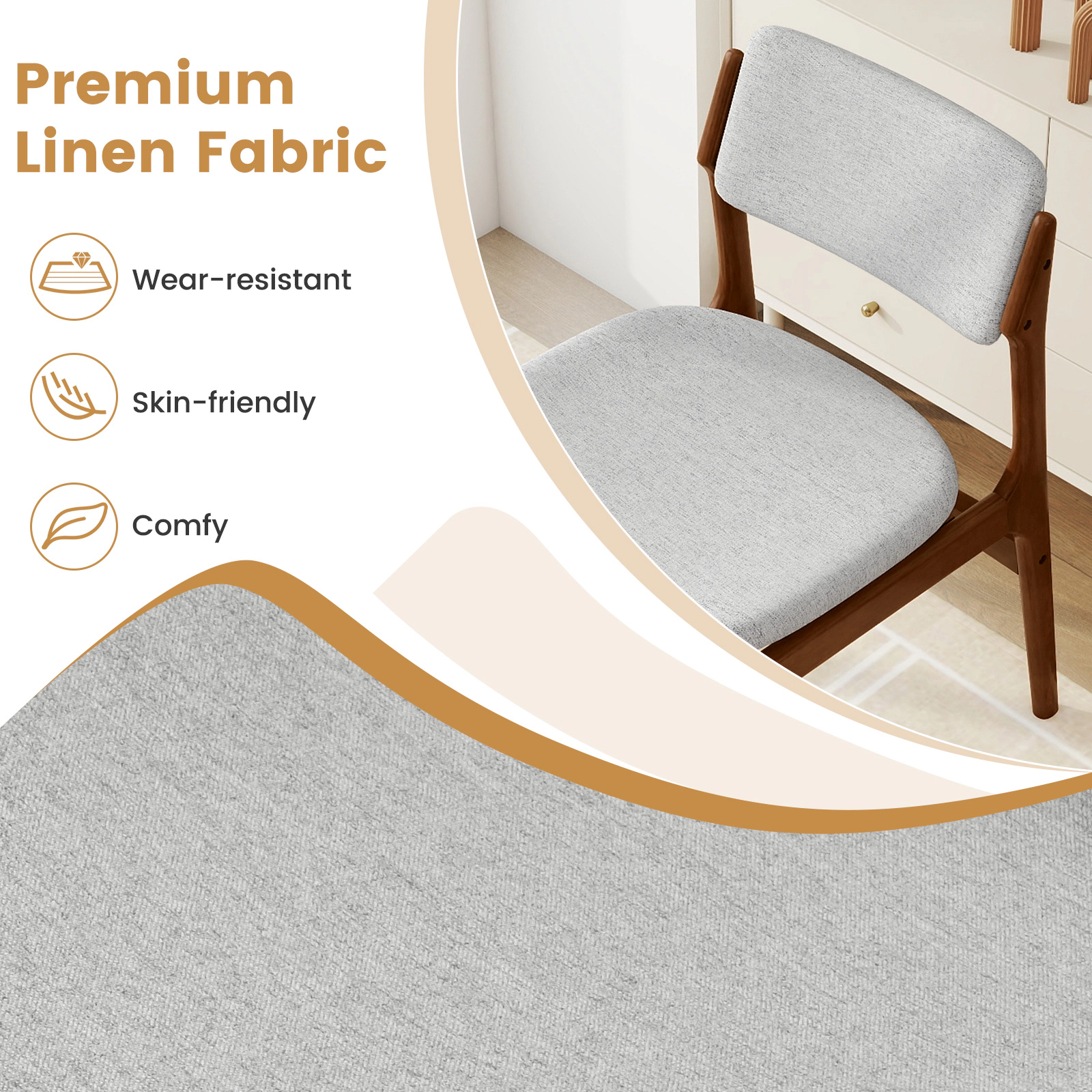 SUGIFT Modern Padded Dining Chairs with Rubber Wood Legs 330-lb Capacity Set of 2 Gray Brown