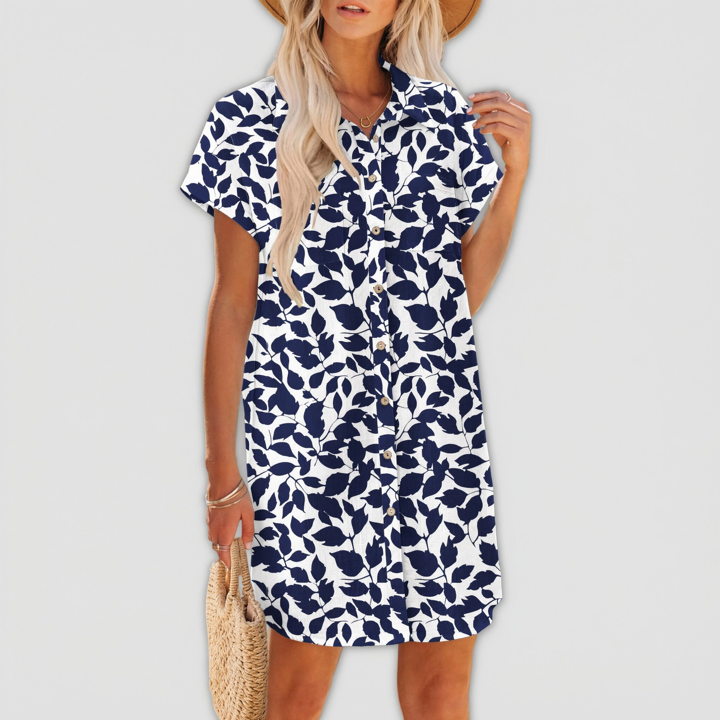 Zeagoo Women's Collared Short Sleeve Shirt Dress