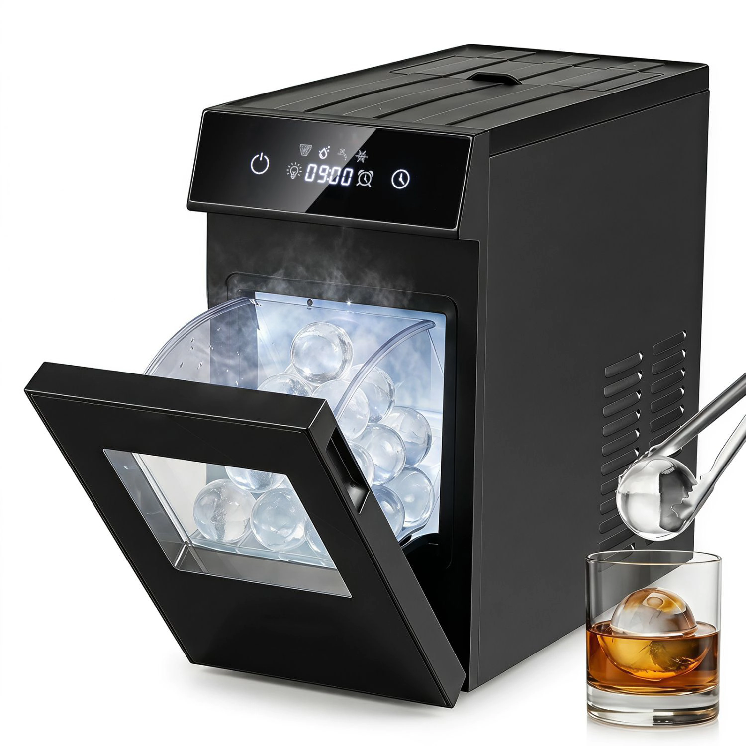 SlickBlue Black Stainless Steel Ice Ball Maker, 40-48 Pieces Daily