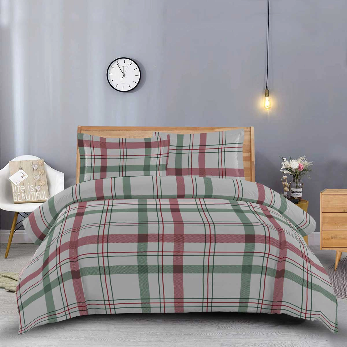 Egyptian Linens Heavyweight 170 GSM Dessines Plaid Flannel Cotton Duvet Cover Set