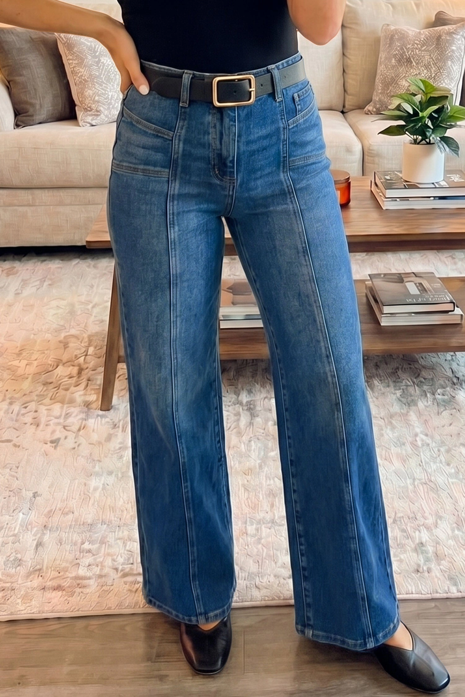 Threaded Pear Womens Yusra Seam Detail Shift Jeans