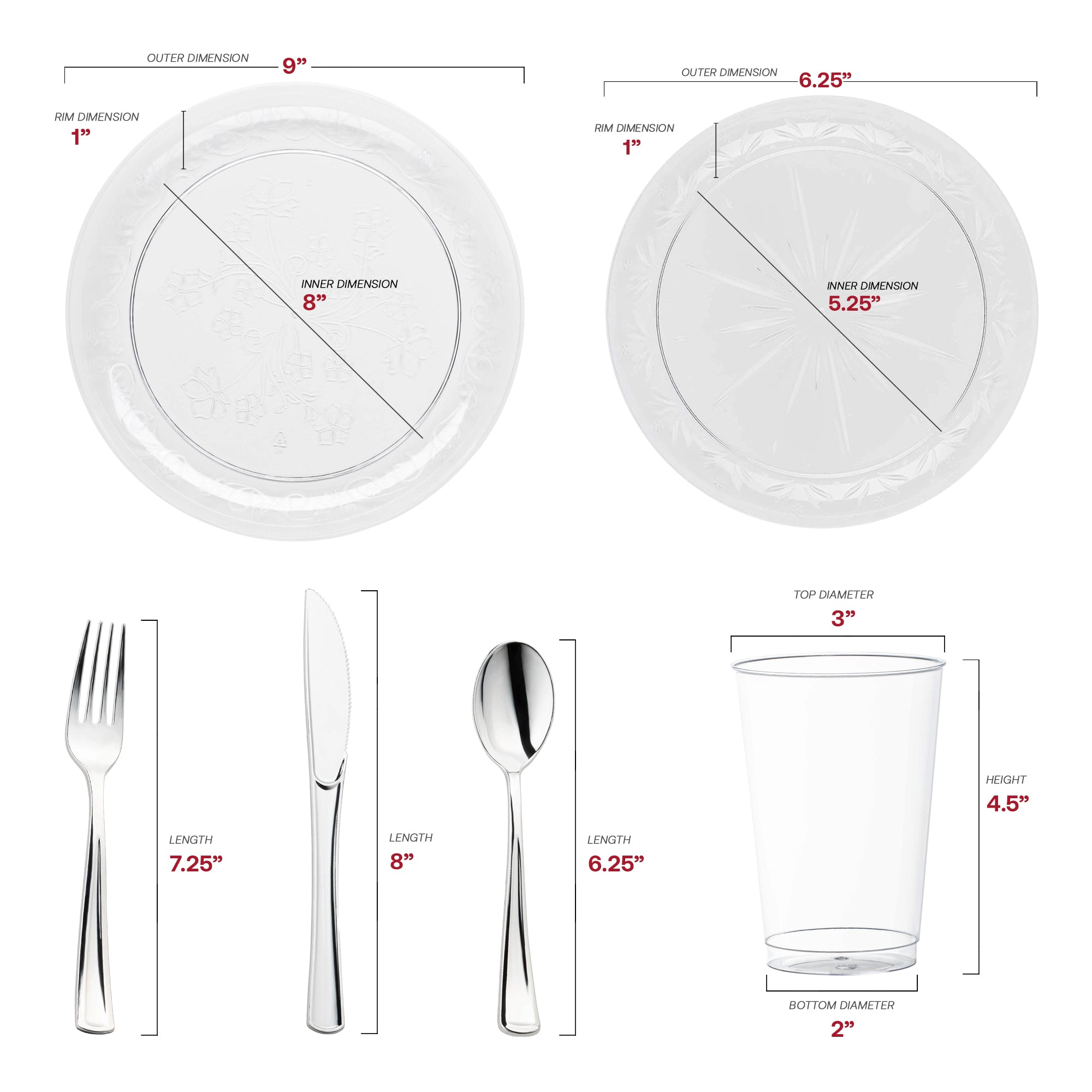 Smarty Had A Party Clear Floral Round Disposable Plastic Wedding Value Set