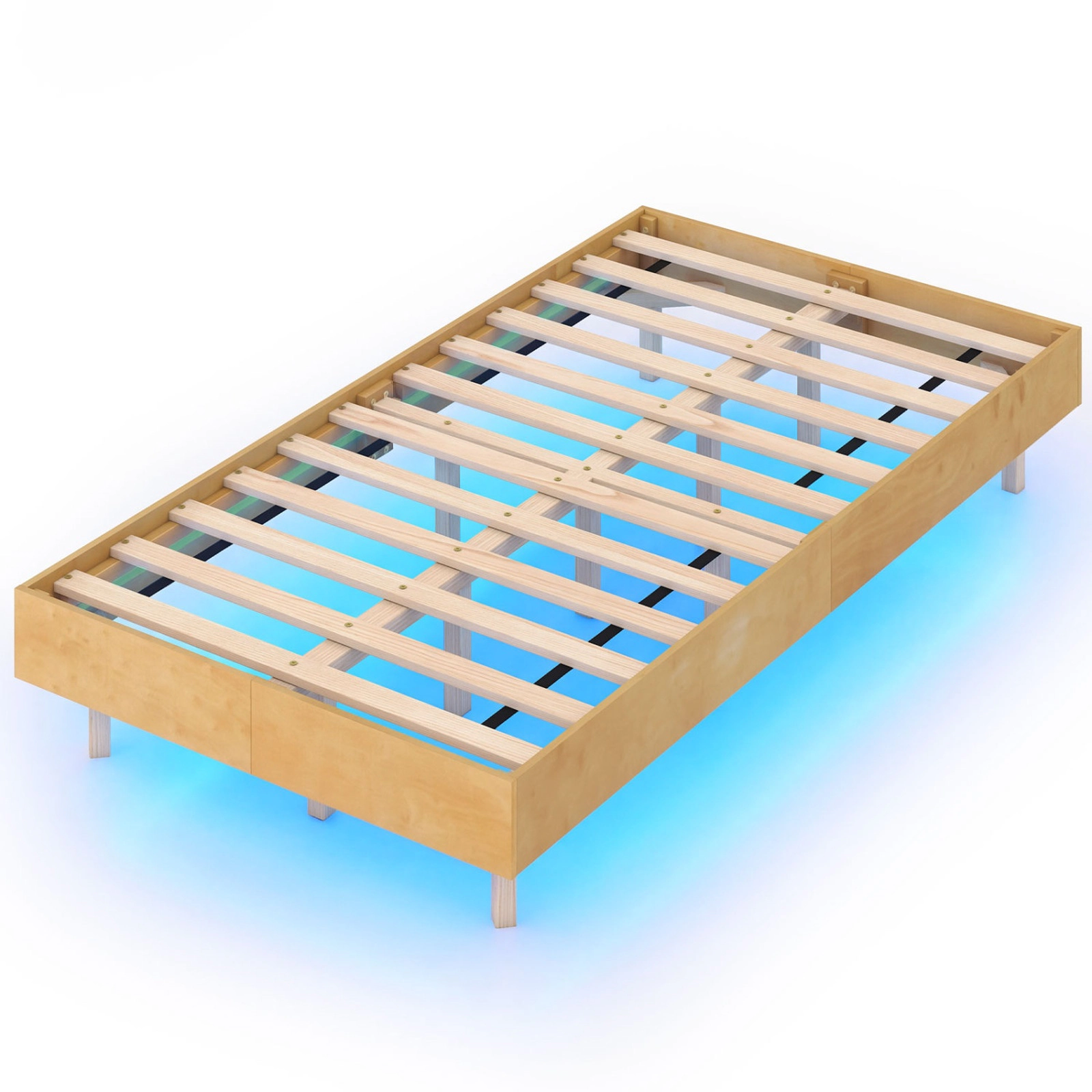 SUGIFT Floating Twin Bed Frame with RGB LED Lights 570-lb Capacity Natural