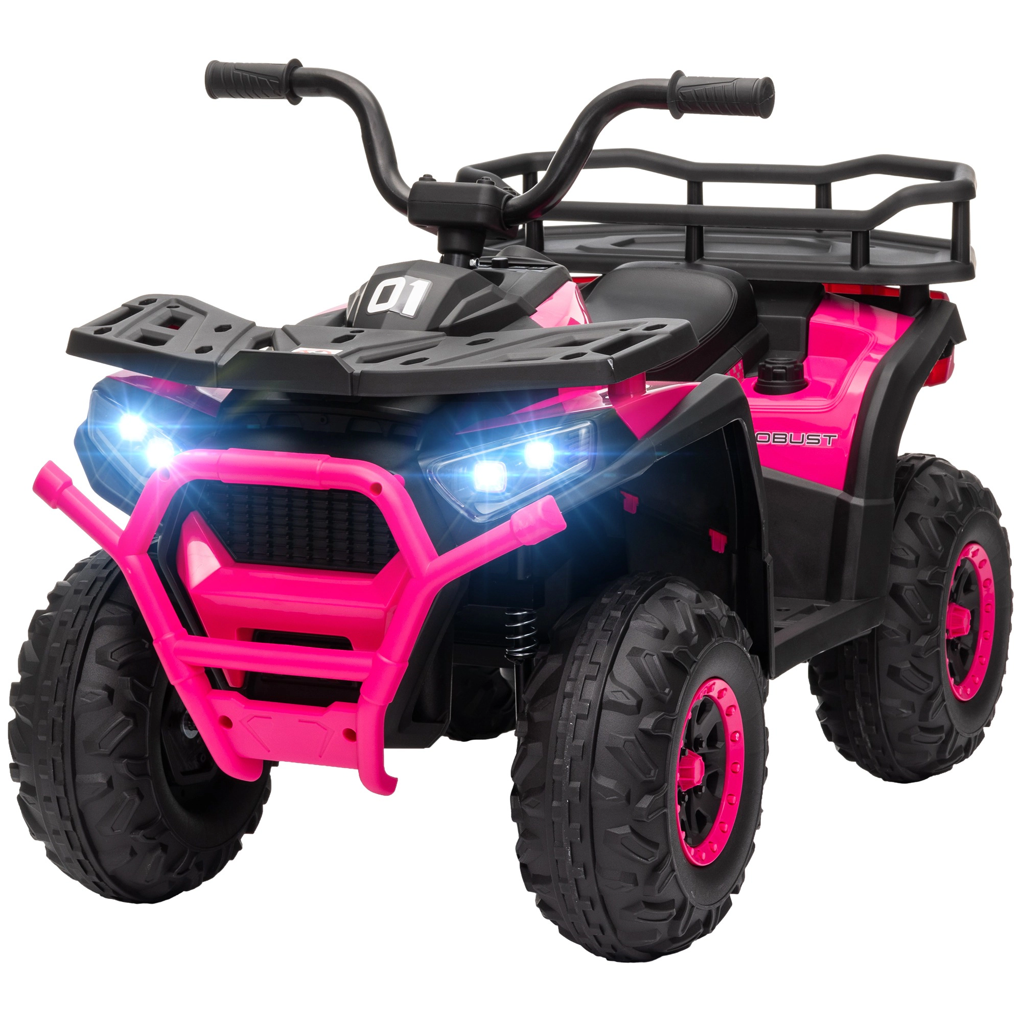 HONGGE Kids ATV Quad with 4-Wheel Suspension, Storage Basket, LED Lights and Music, Ages 3-5, Pink