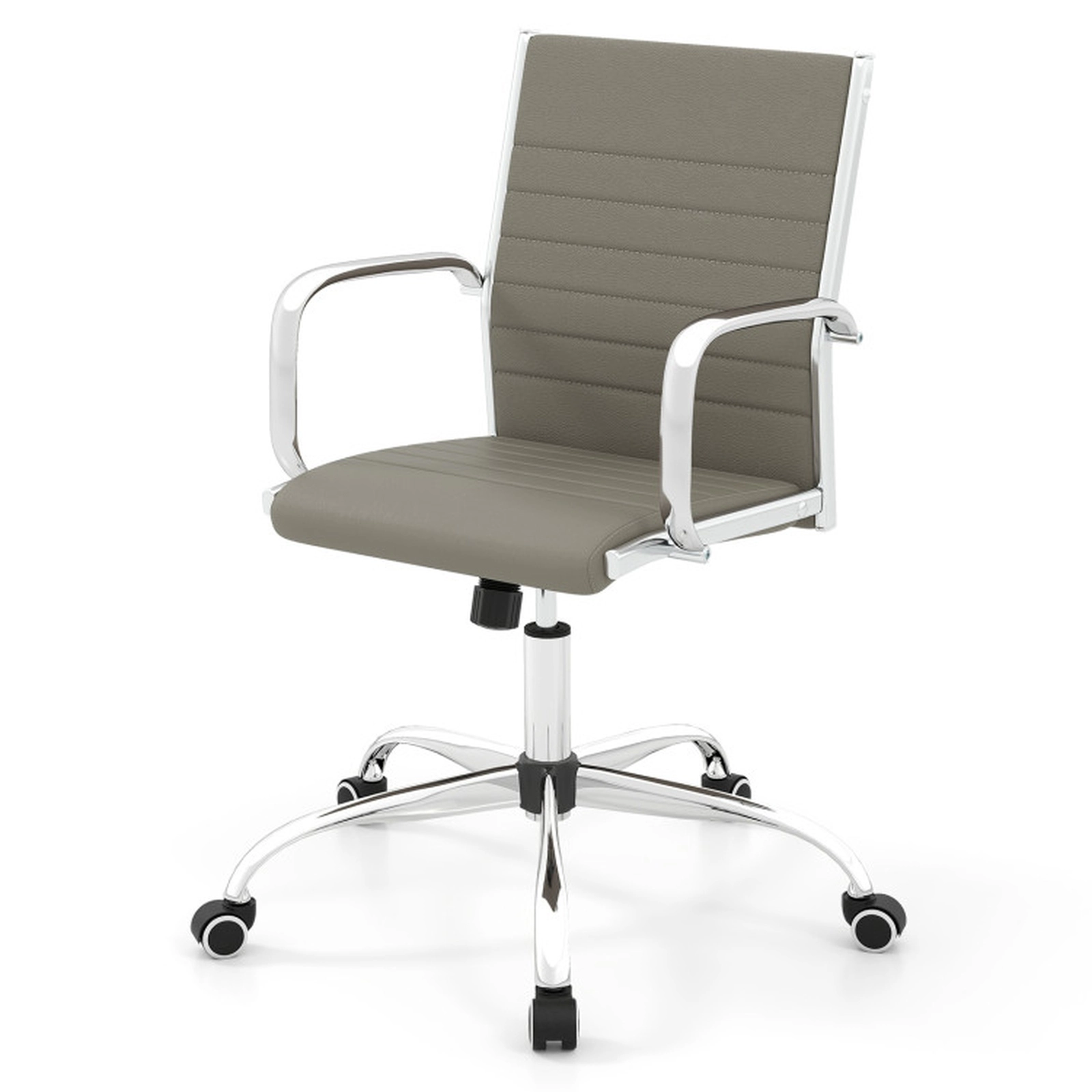 SUGIFT 330-lb Capacity Grey Ribbed PU Leather Rolling Desk Chair with S-Shaped Backrest and Rocking Function