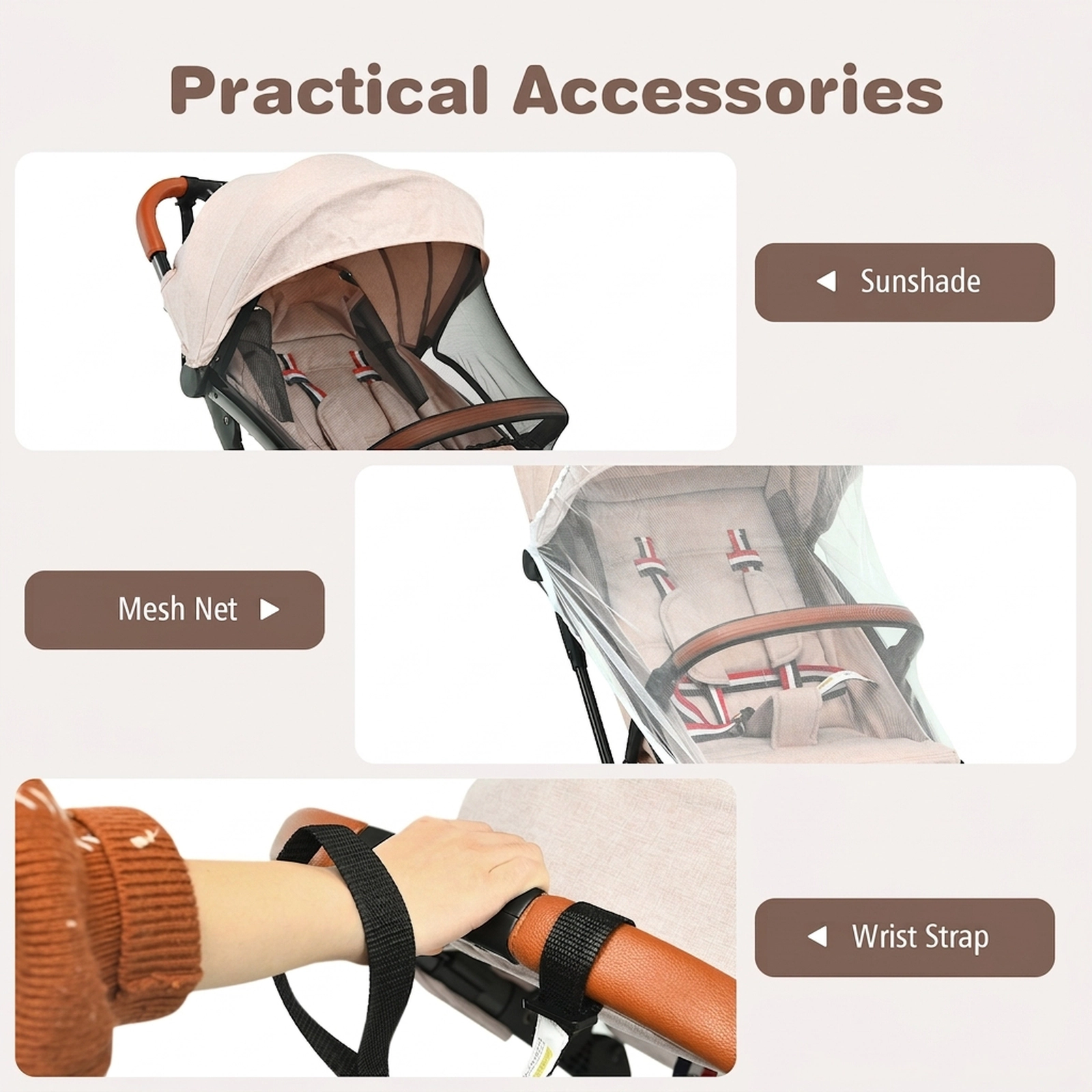 SUGIFT Baby Beige Lightweight Aluminum Stroller with Pull Rod 28.5-in W 20.5-in D 38-in H 33-lb Seat Capacity