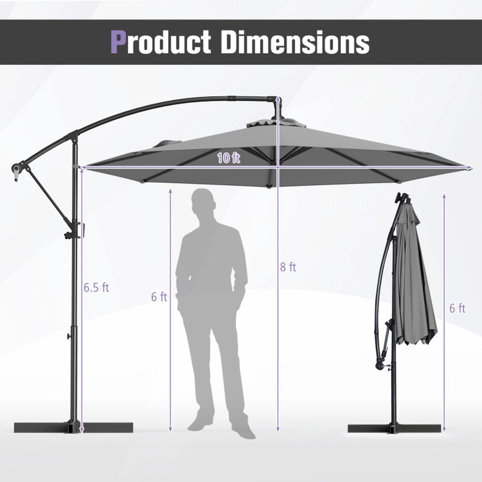 SUGIFT 10-ft Grey Offset Cantilever Patio Umbrella with Weighted Base Crank Lift and Vented Crown