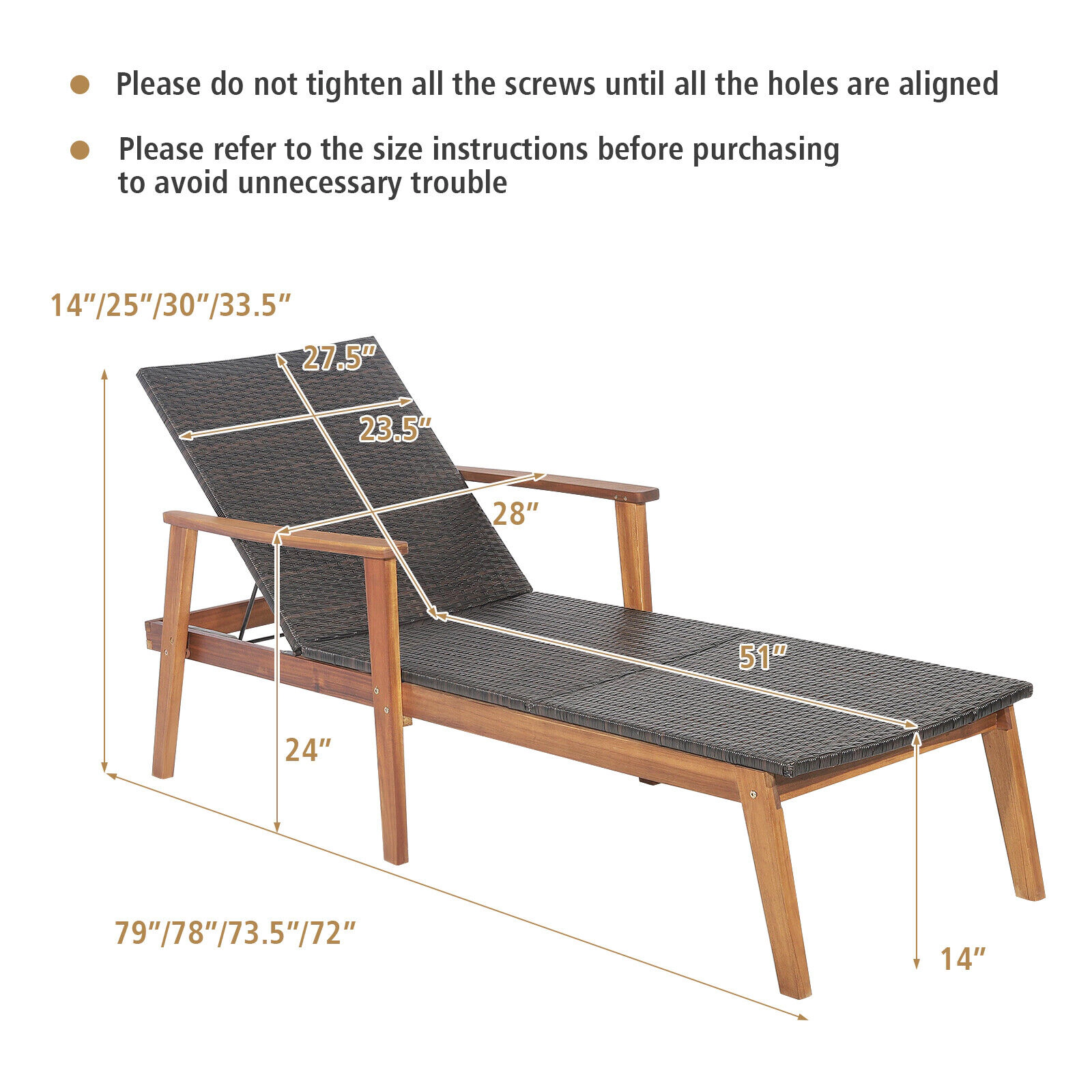 Hivvago Patio Rattan Lounge Chair With 4-Position Adjustable Backrest