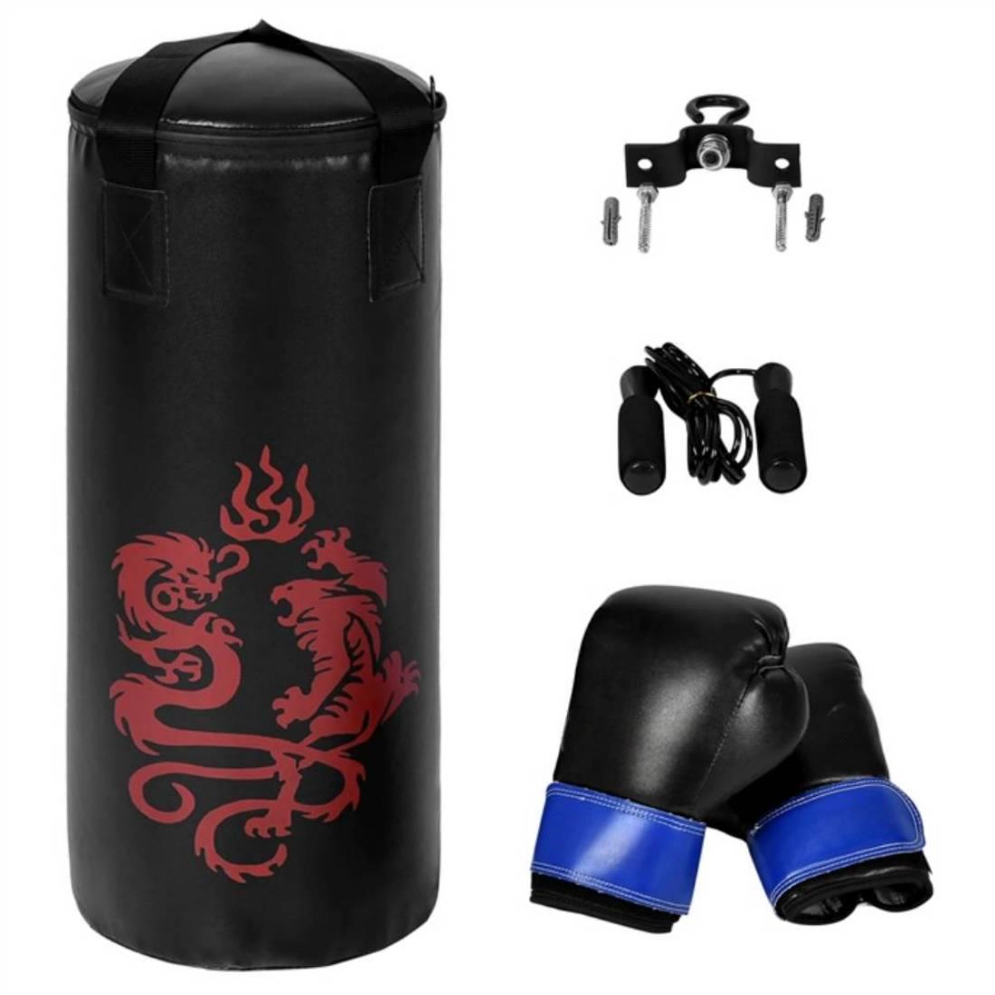SUGIFT 5-Piece 24-in 22-lb Kids Punching Bag Boxing Set with 8-oz Gloves Skipping Rope Hook and Rucksack