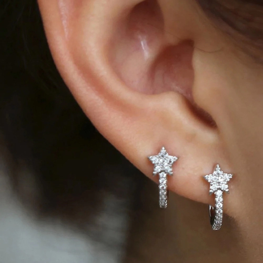 Dazzling Stars Hoop Earrings Full with Cubic Zirconia
