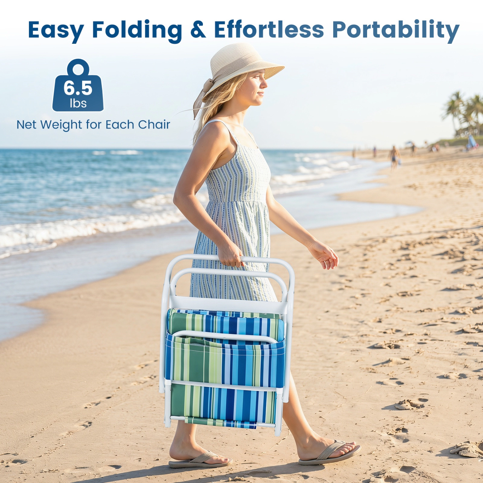 SUGIFT Navy Sponge Padded Seat 440-lb Set of 2 Folding Beach Chairs
