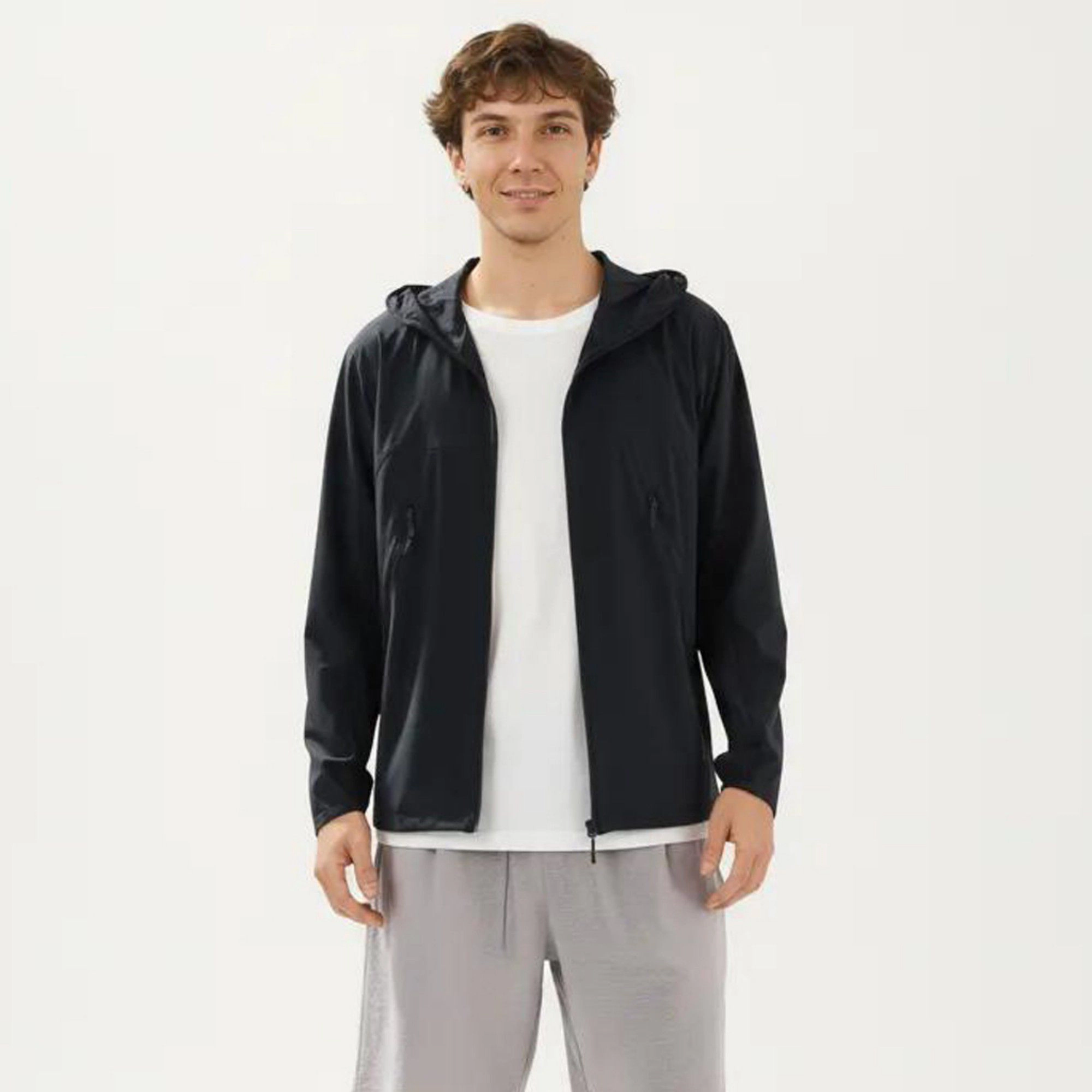 Anna-Kaci Men's Lightweight Windbreaker Jacket with Hood Full Zip Closure Zipper Pocket Detail and Relaxed Fit