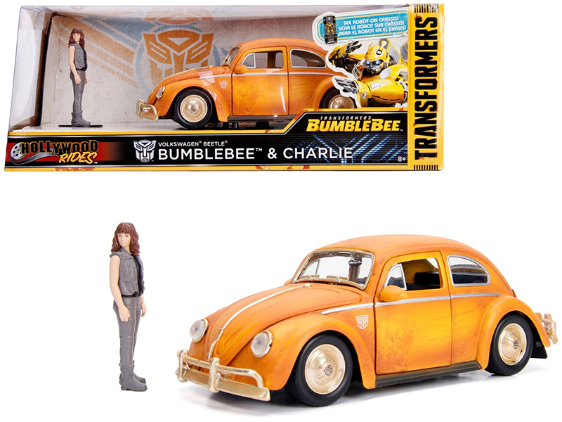 Jada Volkswagen Beetle Weathered Yellow with Robot on Chassis and Charlie Diecast Figurine "Bumblebee" (2018)