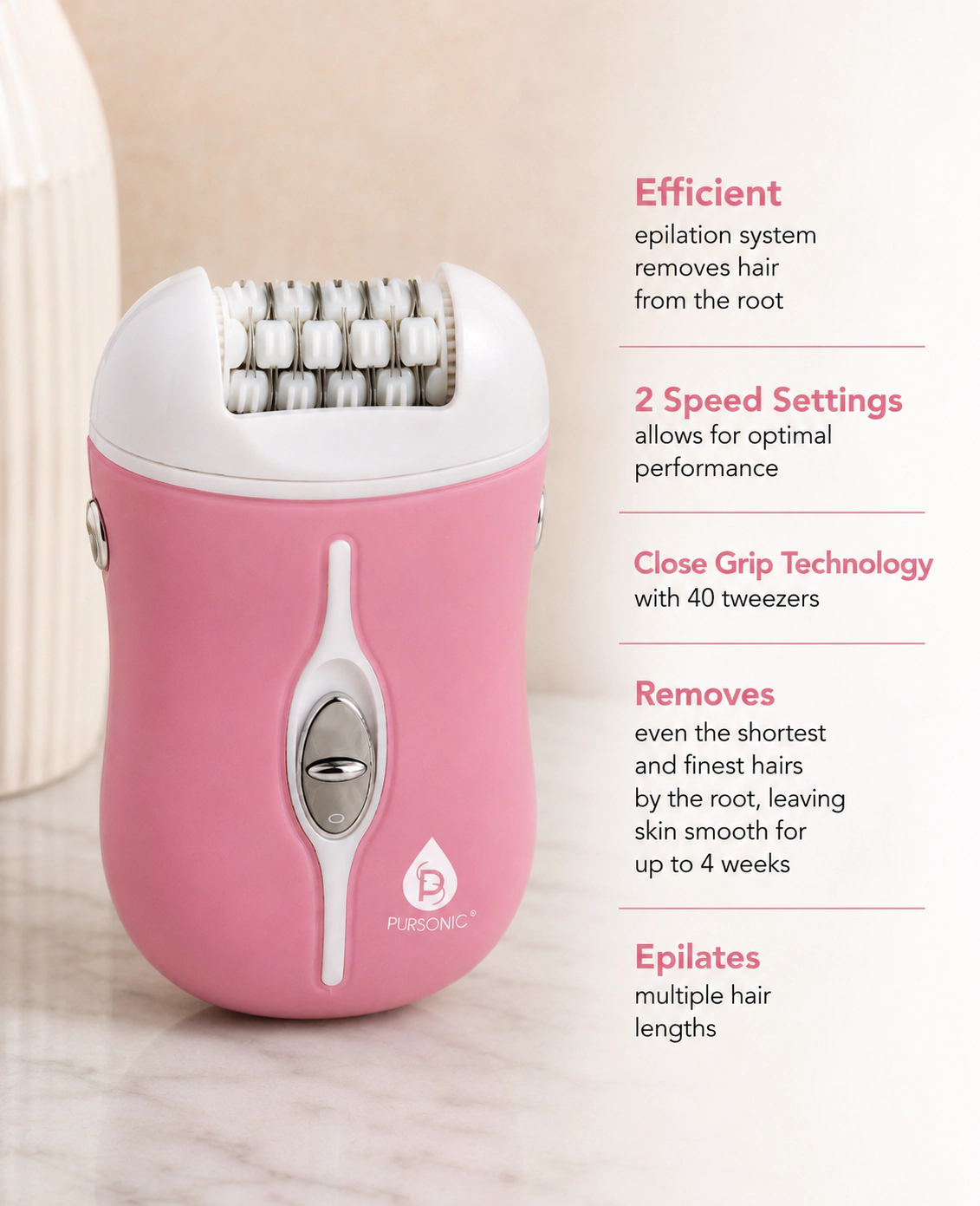 Pursonic Women's Rechargeable Hair Removal Epilator
