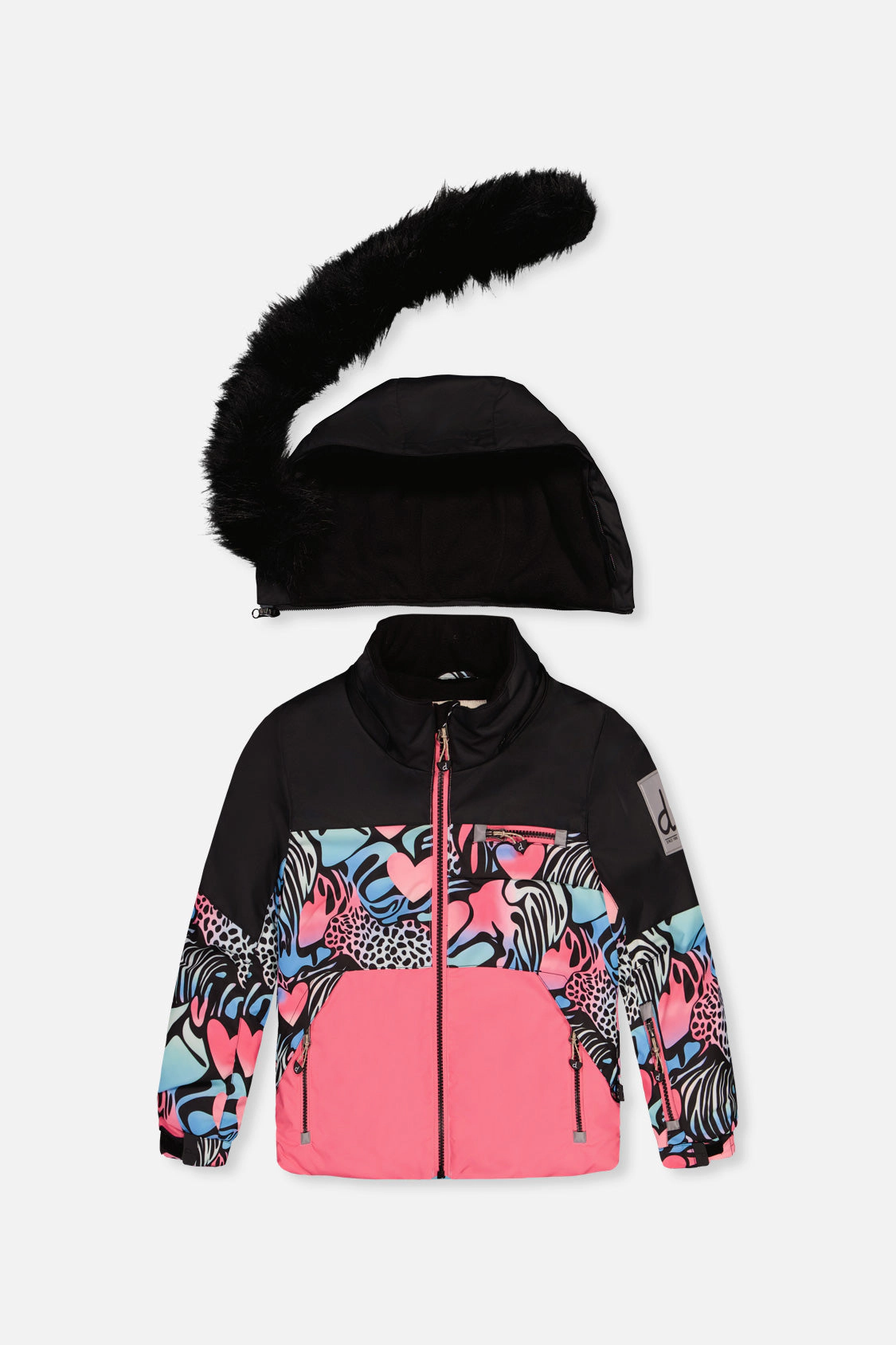Deux par Girls Zebra Print Two Piece Play Snowsuit with Hooded Jacket and Snow Pants
