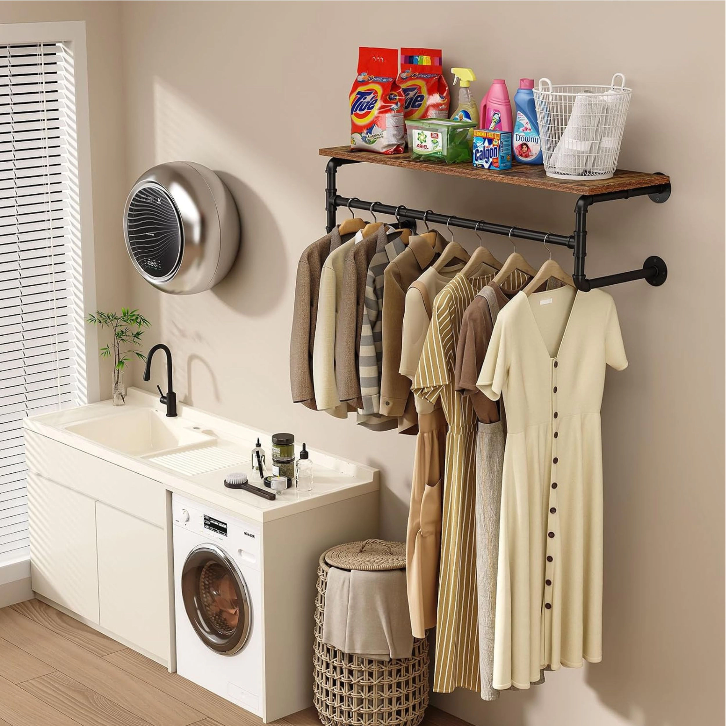Stock Preferred Industrial Wall Mounted Clothes Rack with Top Shelf Heavy Duty Garment Rod