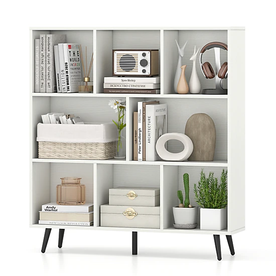 SUGIFT 8-Cube White Bookcase with 5 Tapered Metal Legs 39.5-in W