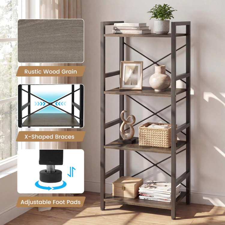 Hivvago 4-Tier Bookshelf Narrow Freestanding Display Shelf with Metal Frame