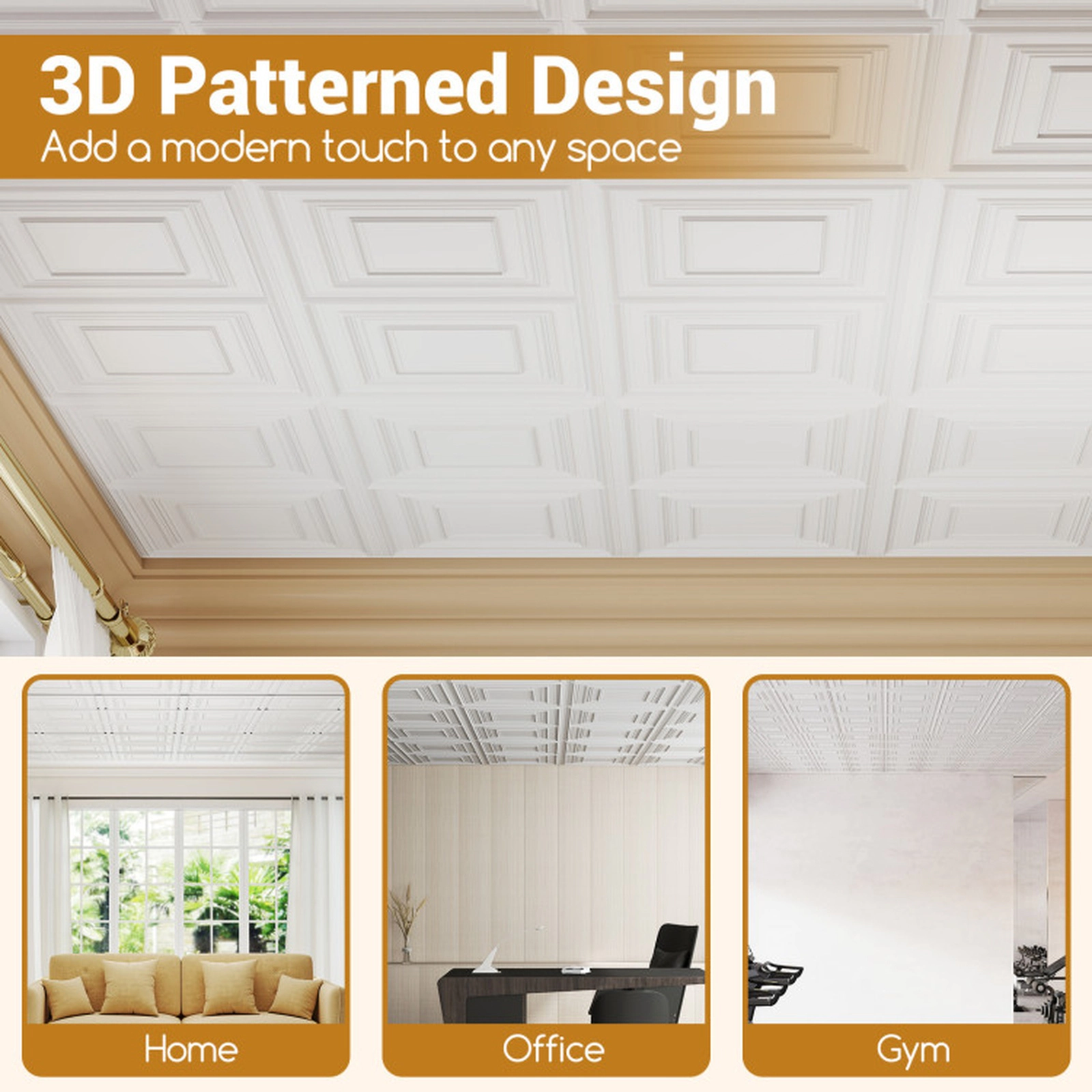 SUGIFT Water-Resistant 3D Decorative Drop Ceiling Tiles PVC Panels 24 x 24-in 12-Pack White