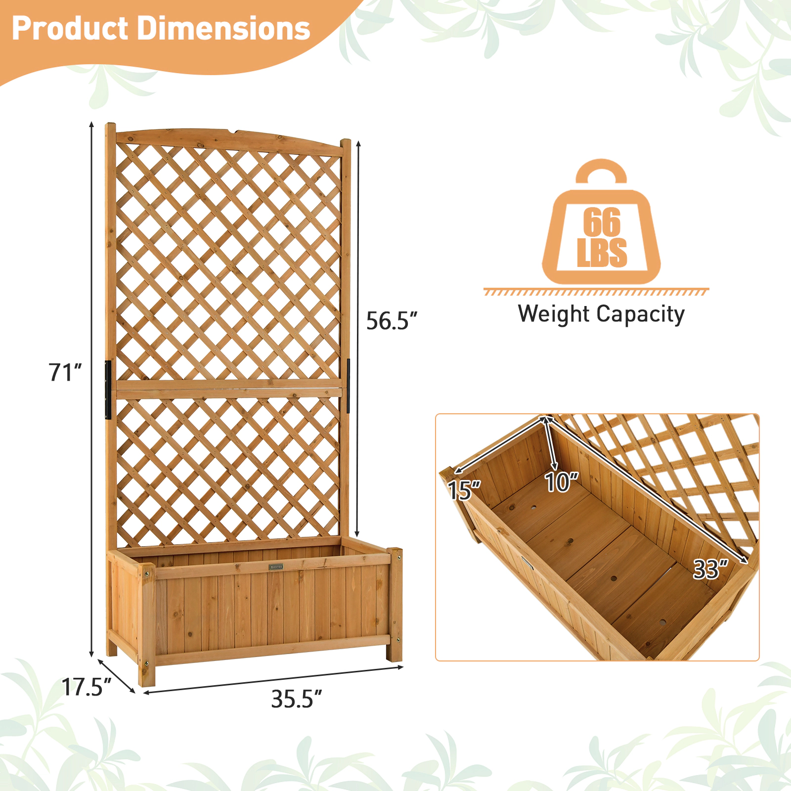 SlickBlue Wooden Planter Box with Diamond Lattice Trellis for Garden