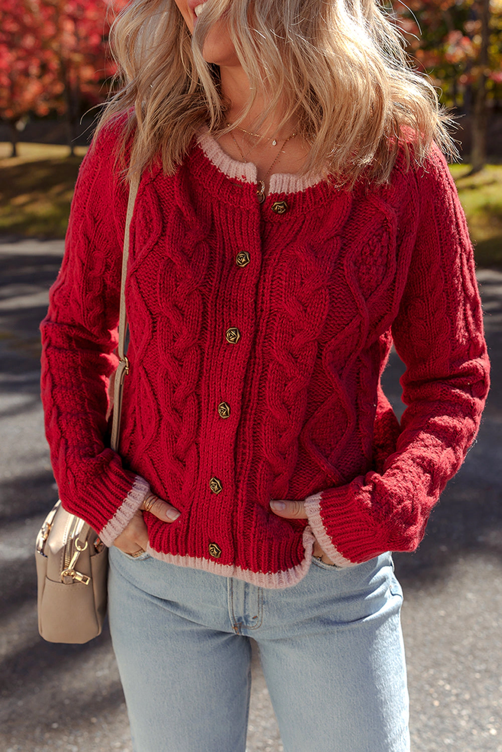 Threaded Pear Women's Kennedy Cable Knit Buttoned Cardigan