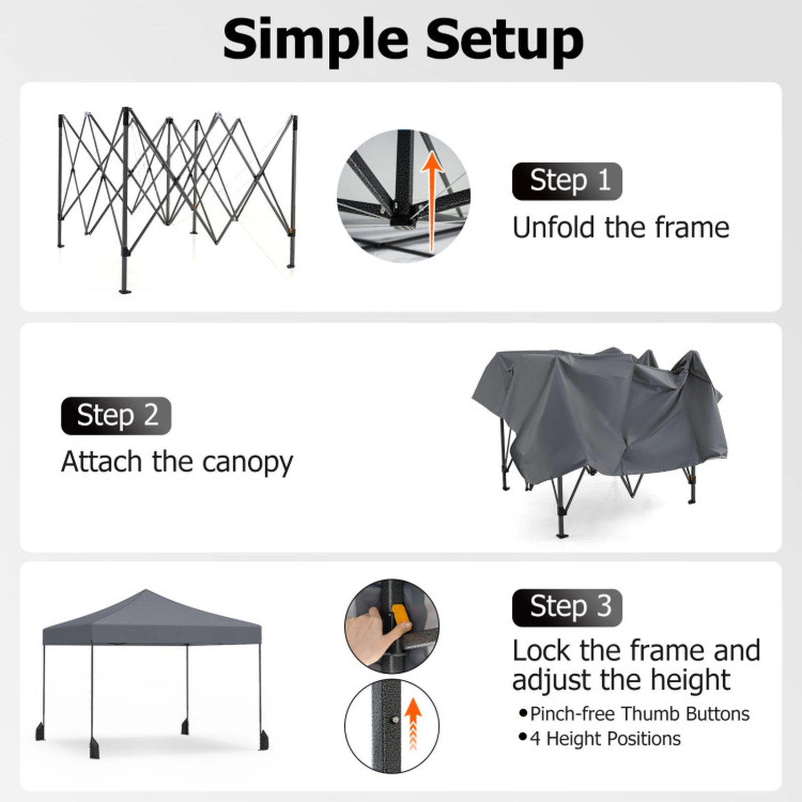 SUGIFT Gray 9.5-ft by 9.5-ft 4-Position UPF50+ Silver-Coated 420D Pop Up Canopy Tent with Wheeled Bag