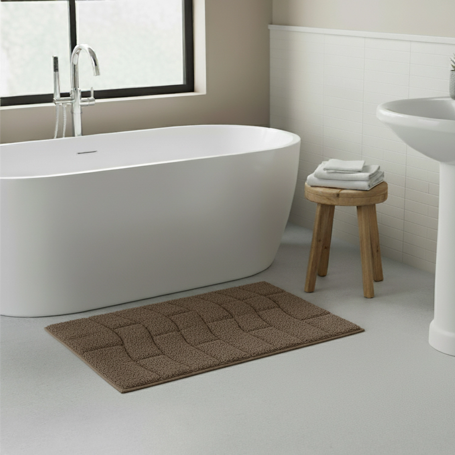 Knightsbridge Stylish And Comfortable All Season Traditional New Tile Design Cotton Bath Rug 21" X 34" Stone