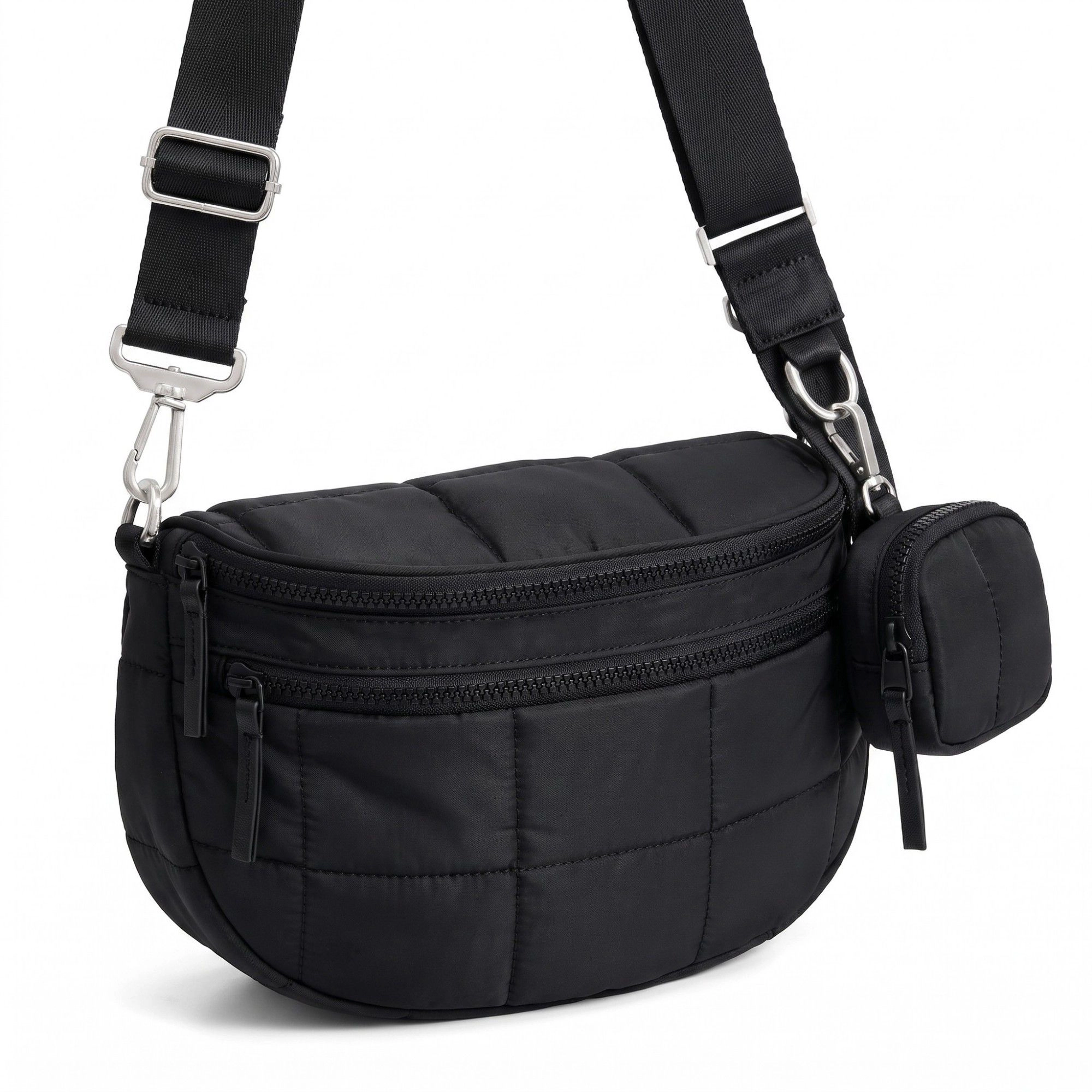 Alilang Women's Grid Padded Saddle Crossbody Bag with Detachable Mini Pouch and Adjustable Wide Strap 10.2x4.5x8.3in