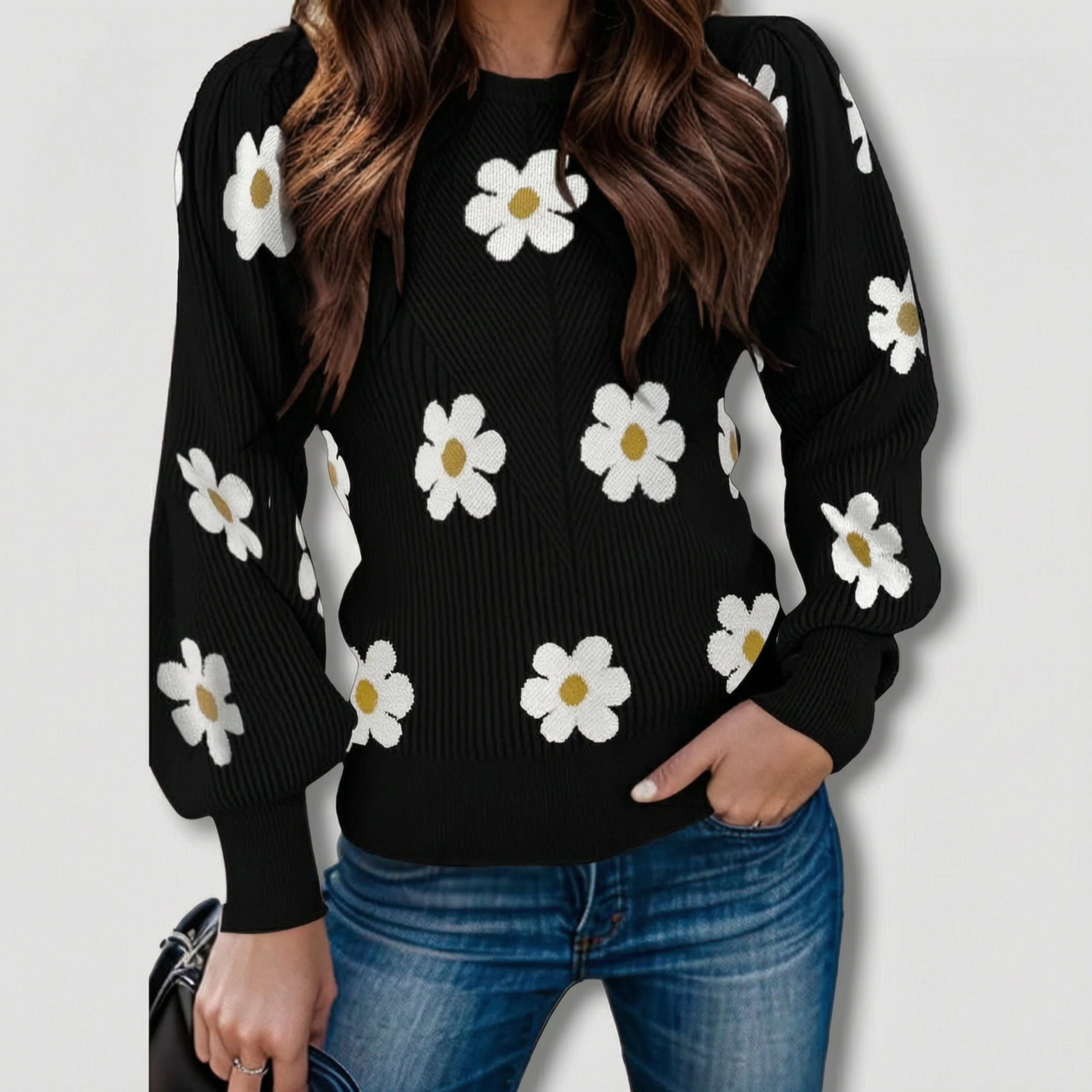 Zeagoo Women's Puff Long Sleeve Ribbed Knit Pullover
