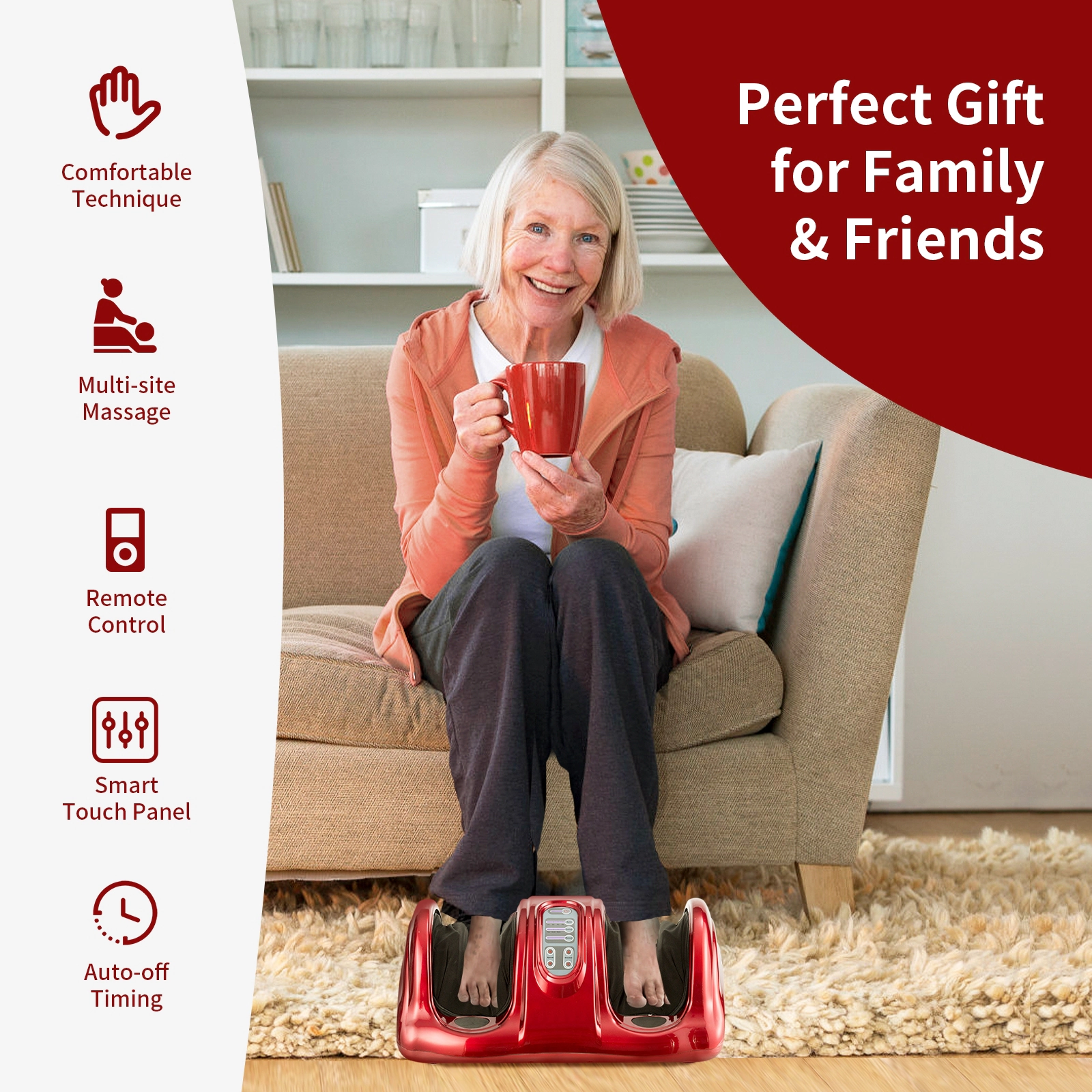 SUGIFT Therapeutic Shiatsu Foot Massager with High Intensity Rollers Red