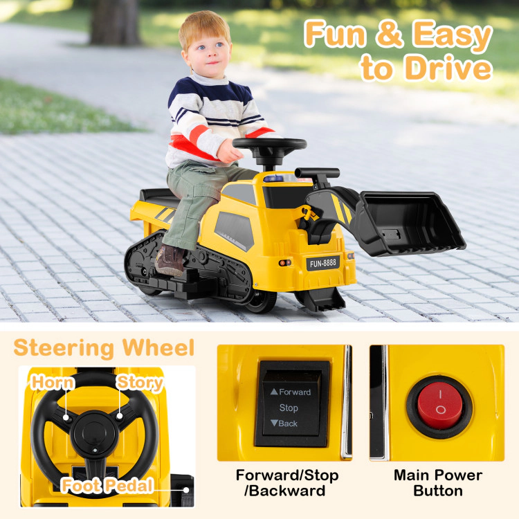 Hivvago 6V Ride on Tractor 3-in-1 Electric Excavator with Adjustable Arms and Music-Yellow