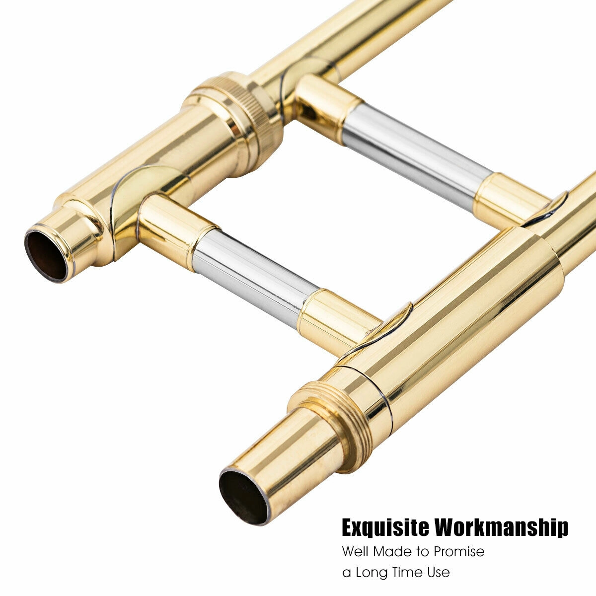 SUGIFT Gold Lacquer B-Flat Brass Trombone with Cupro-Nickel Mouthpiece Carrying Case and White Gloves