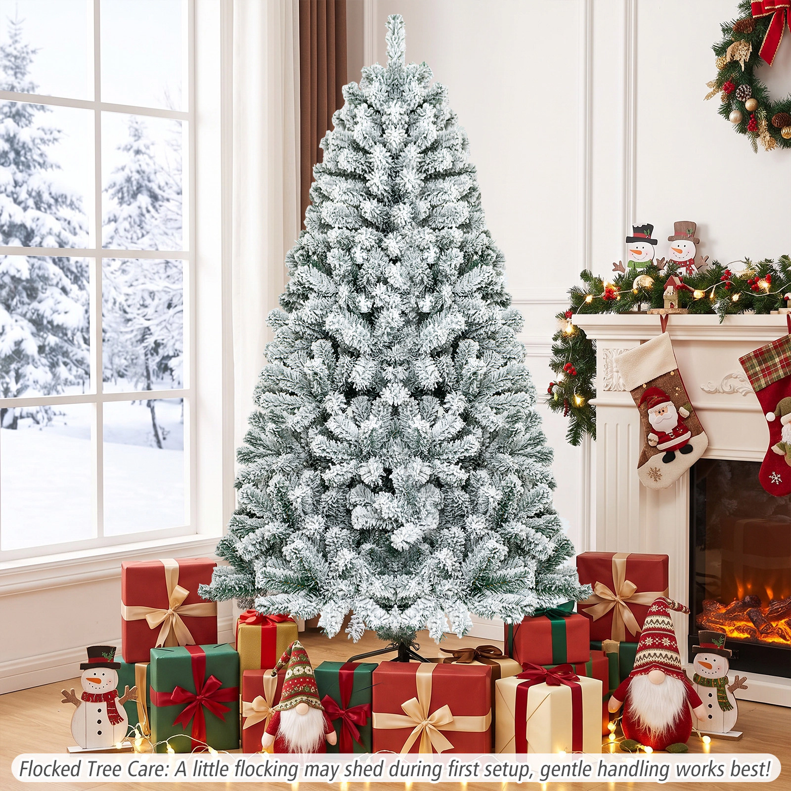 Costway 9 FT Flocked Cedar Christmas Tree Unlit Hinged White