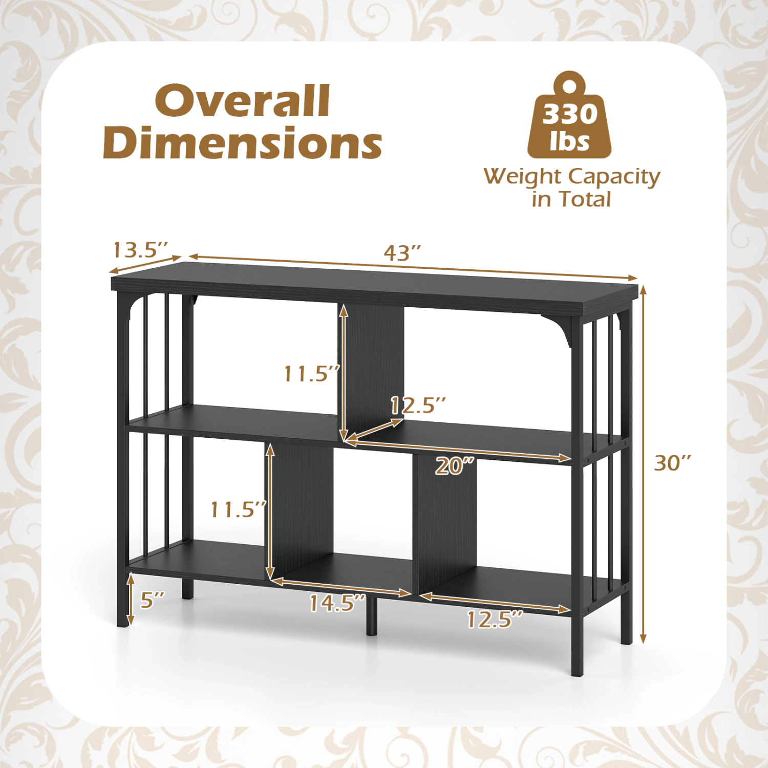 LJG 3-Tier Horizontal Cubby Bookshelf with Open Shelves