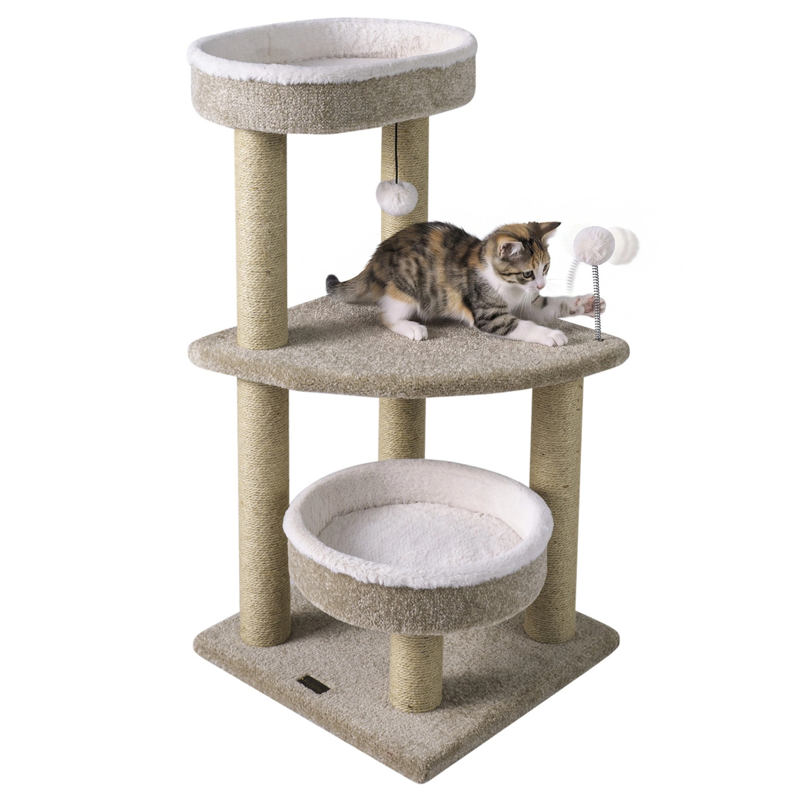 SUGIFT White Plush Perches and Jute Rope Posts 36 in Carpeted Cat Tree