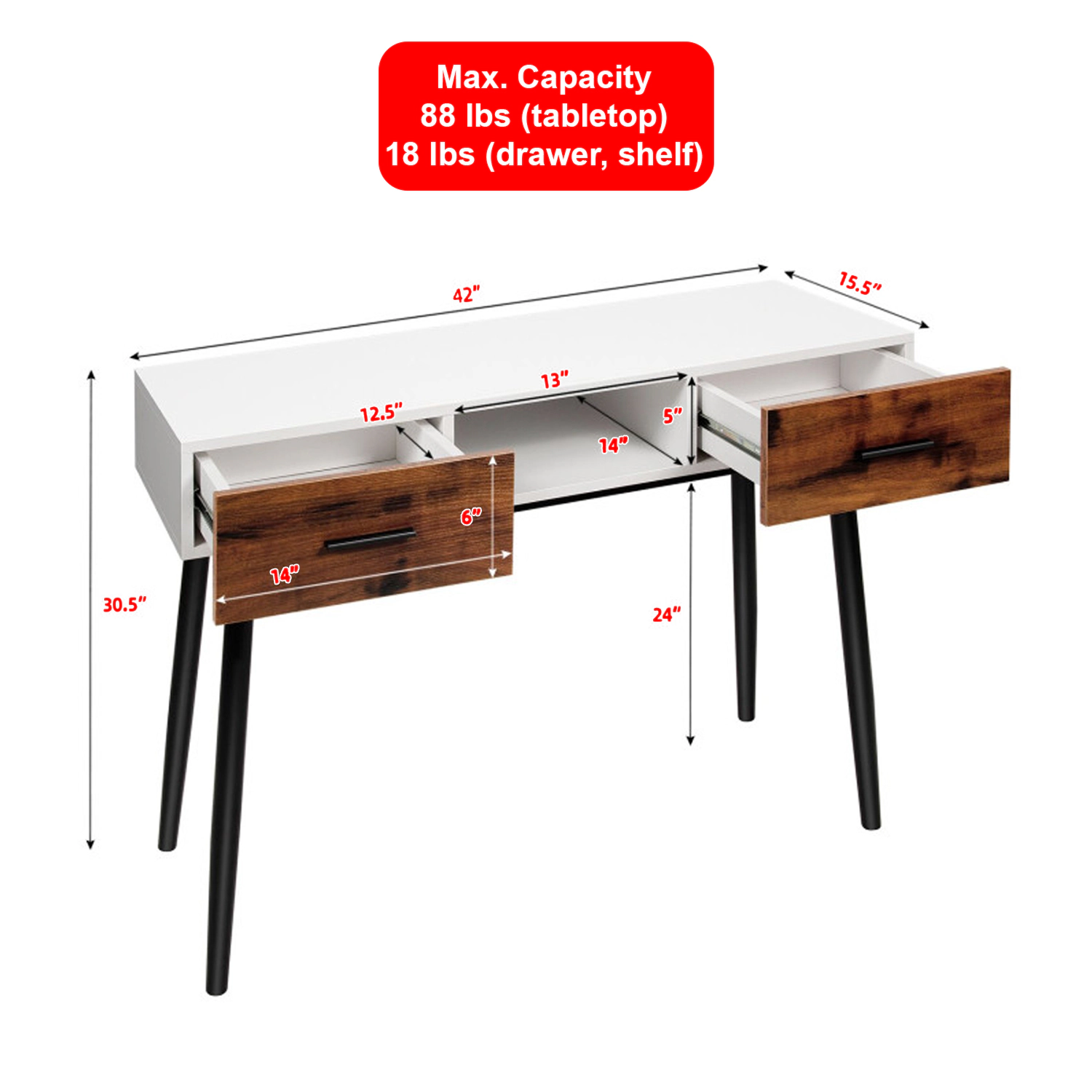 Hivvago Contemporary 42" Hallway Console with Dual Drawer Storage