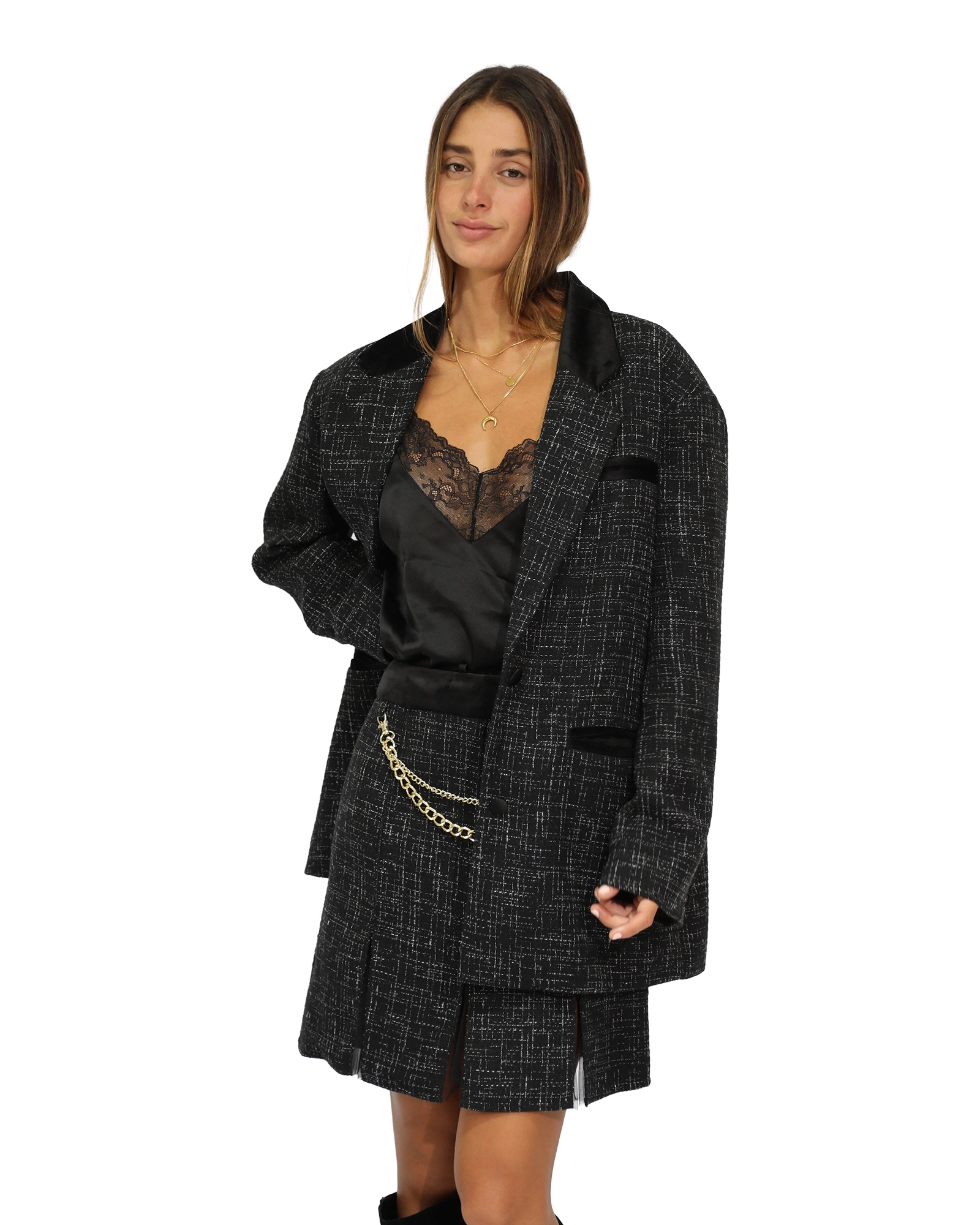 Belle & Bloom City Noir Tweed Oversized Blazer