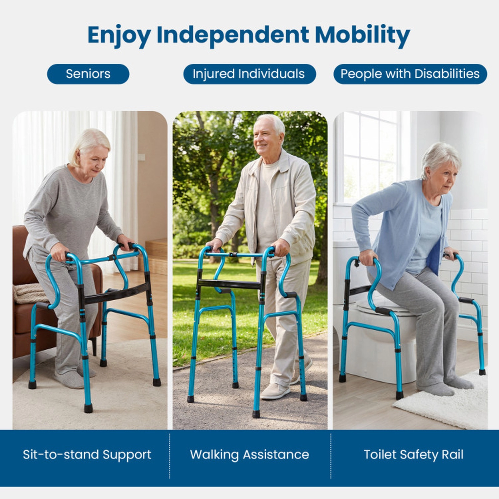 SUGIFT Folding Aluminum Walker, 400 lb Capacity, 8 Adjustable Heights