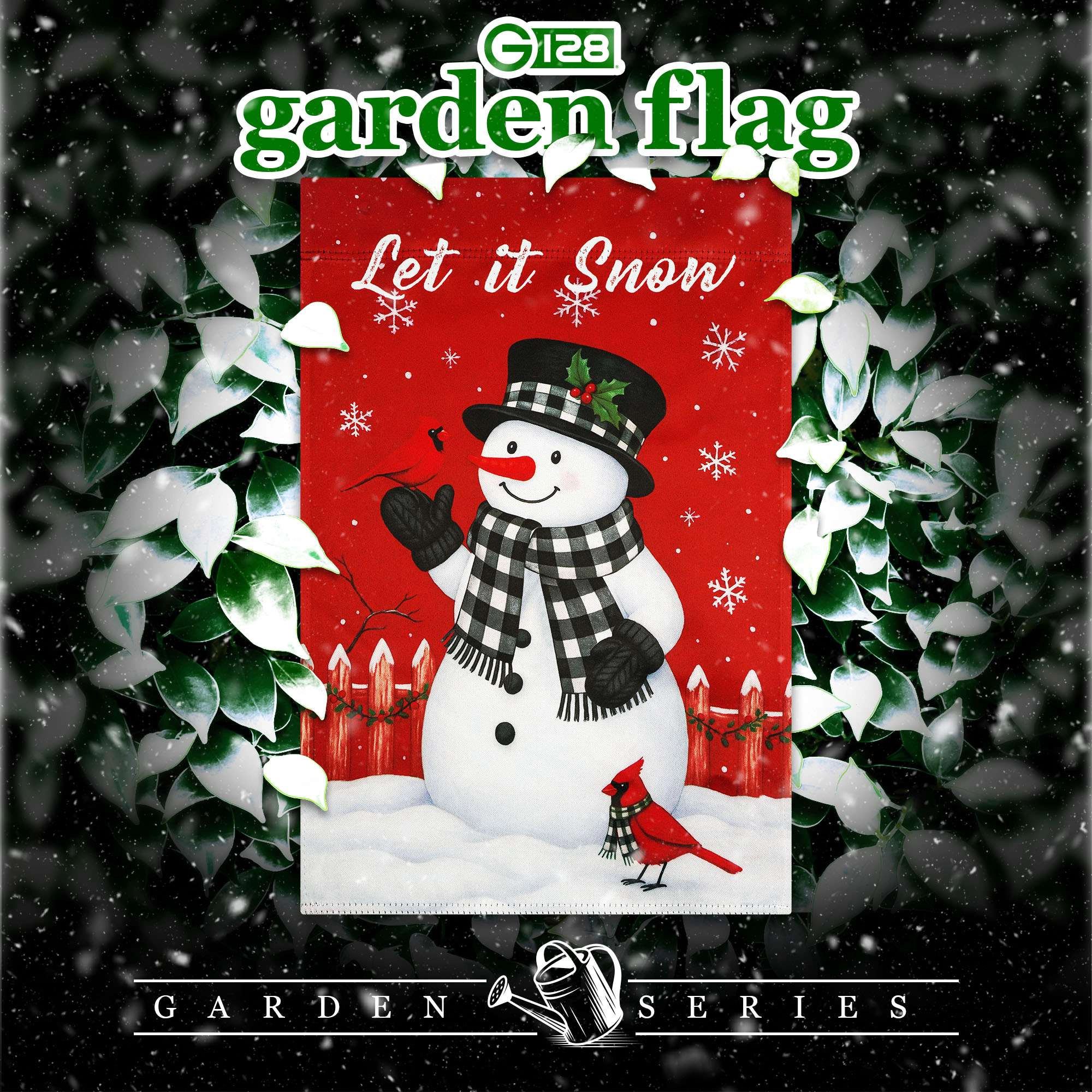 G128 Let It Snow Snowman and Cardinal Double-Sided Garden Flag 12x18