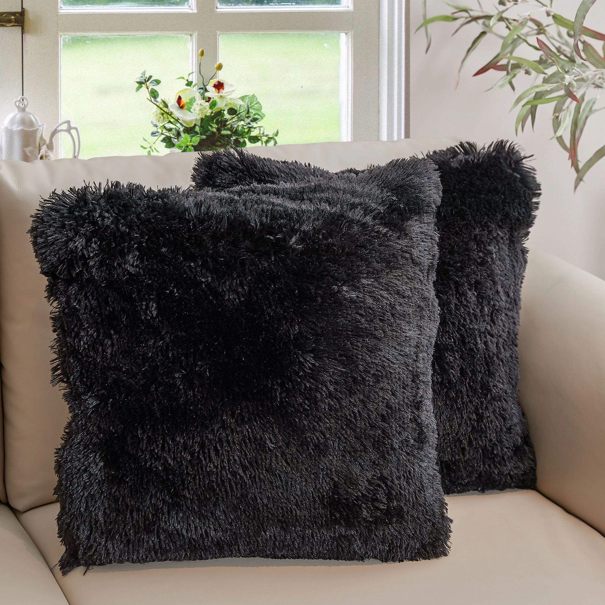 Cheer Collection 24-Inch Dual-Sided Shaggy Faux Fur Throw Pillows with Inserts, 2-Pack