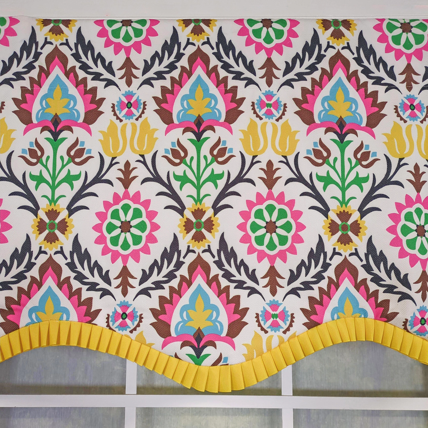 RLF Home 100% Cotton Suzani Provance With Ivory Lining Rod Pocket Window Valance 50" x 17" Yellow