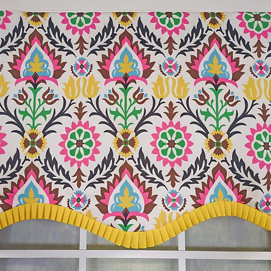 RLF Home 100% Cotton Suzani Provance With Ivory Lining Rod Pocket Window Valance 50" x 17" Yellow