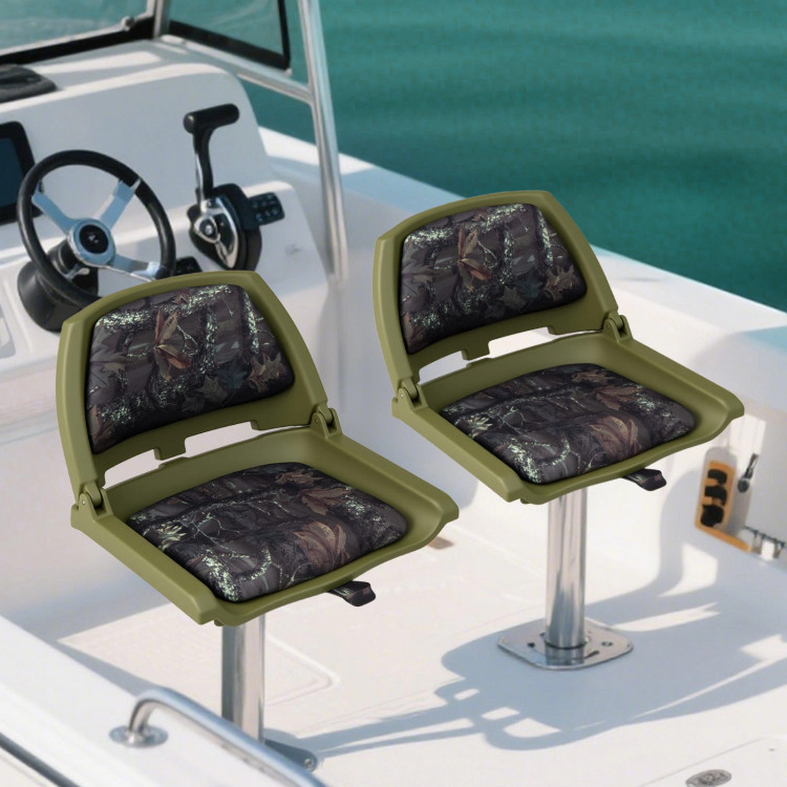 SUGIFT Green Folding Low Back Boat Chair with Marine Grade PVC 20-in W 19.5-in D 15.5-in H 330-lb Seat Capacity